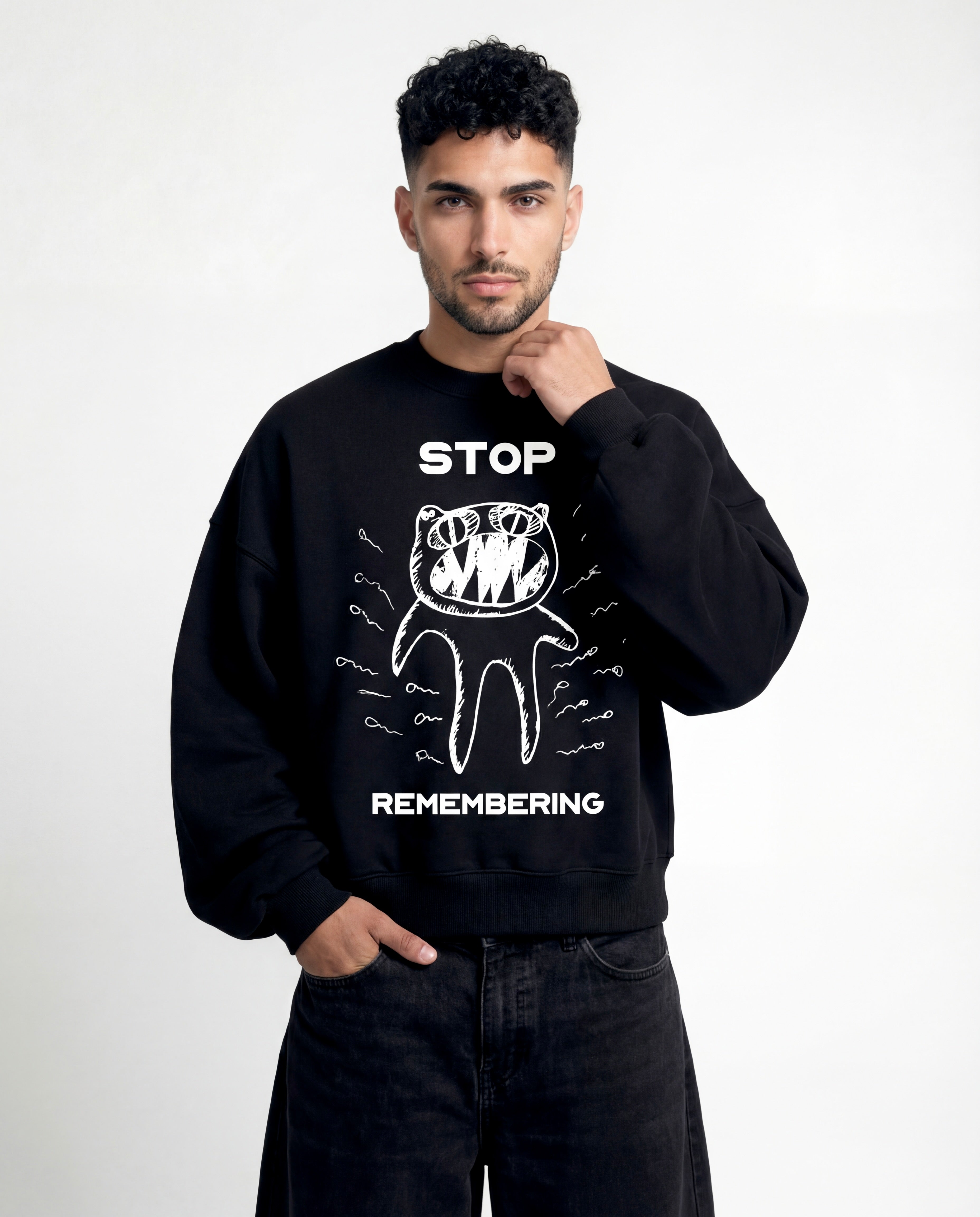 Stop Remembering Black Boxy Sweatshirt