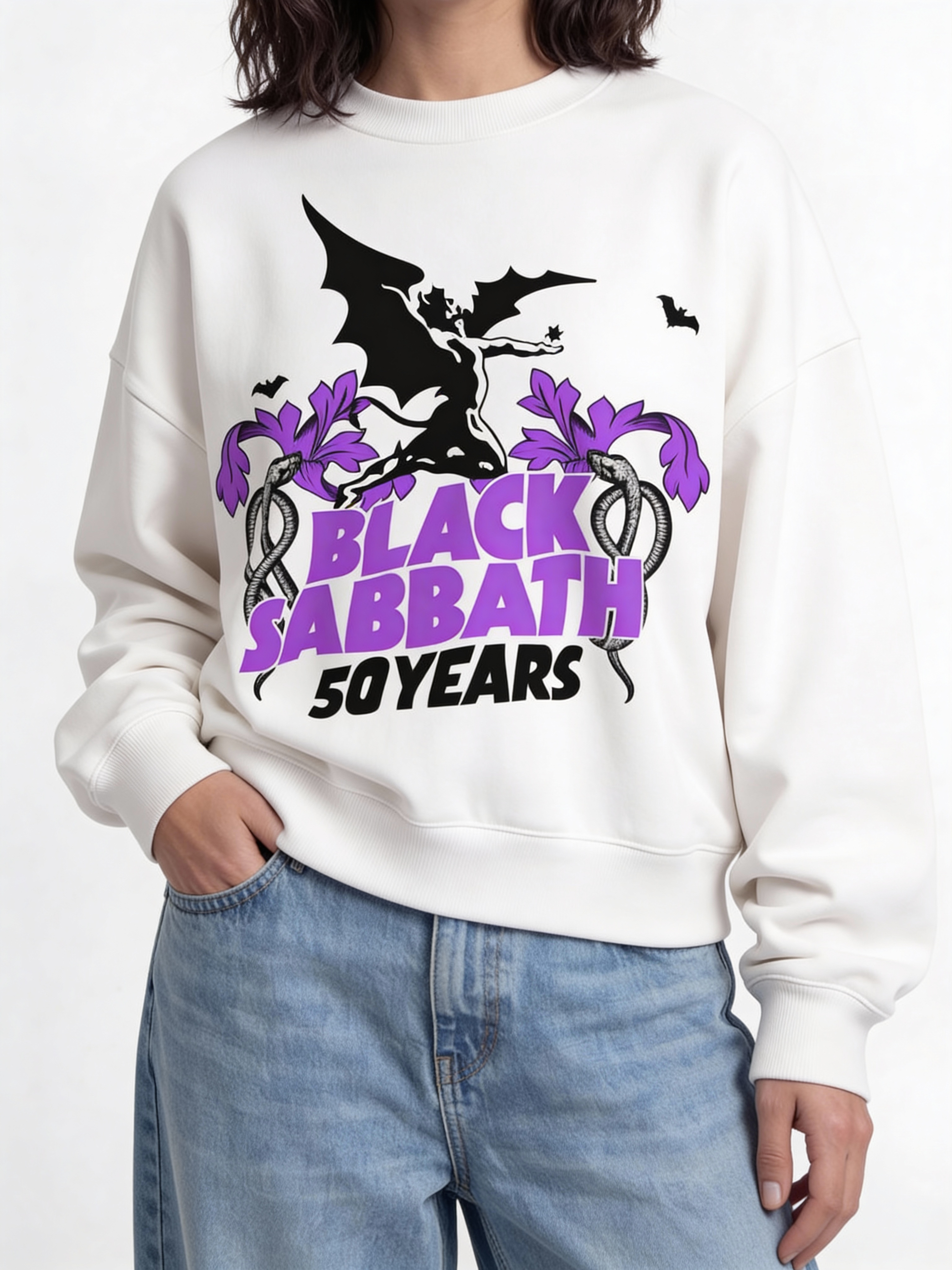 Black Sabbath White Boxy Sweatshirt