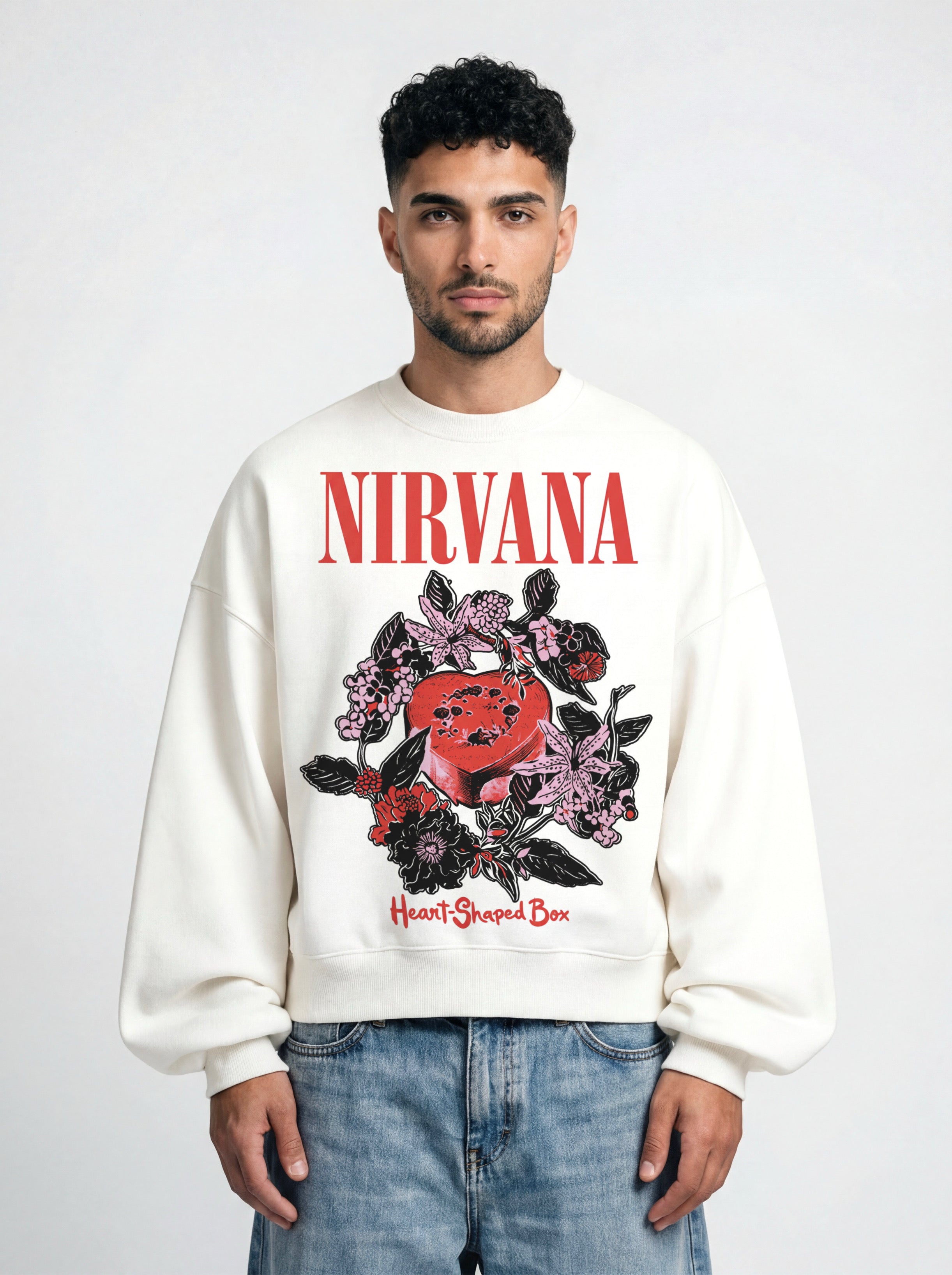 Heart Shaped Box Nirvana White Boxy Sweatshirt