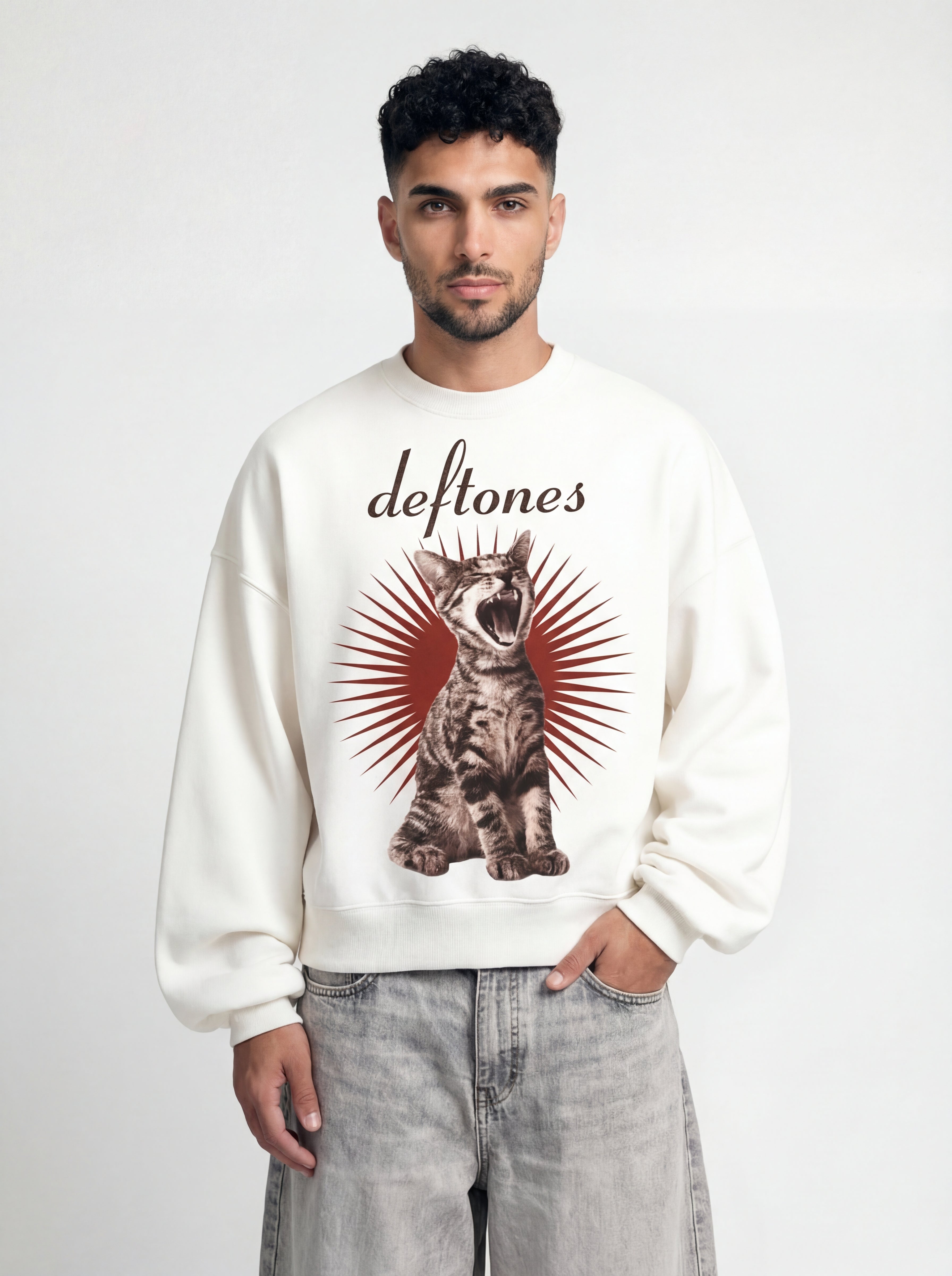 Classic Deftones White Boxy Sweatshirt