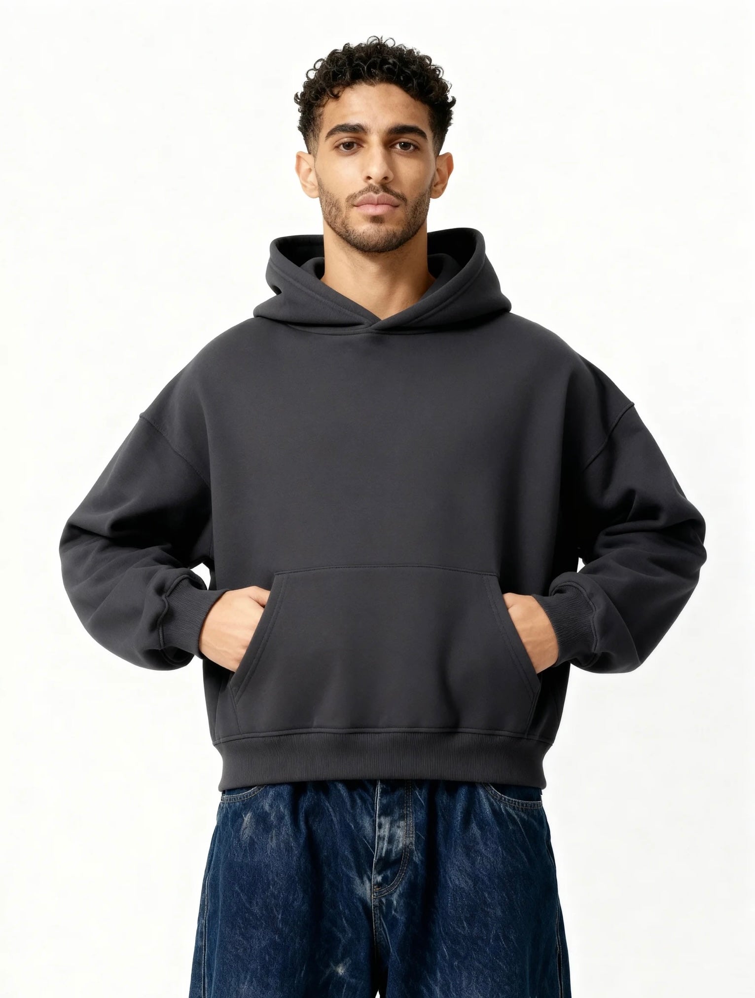 Plain Dark Gray Boxy Hoodie