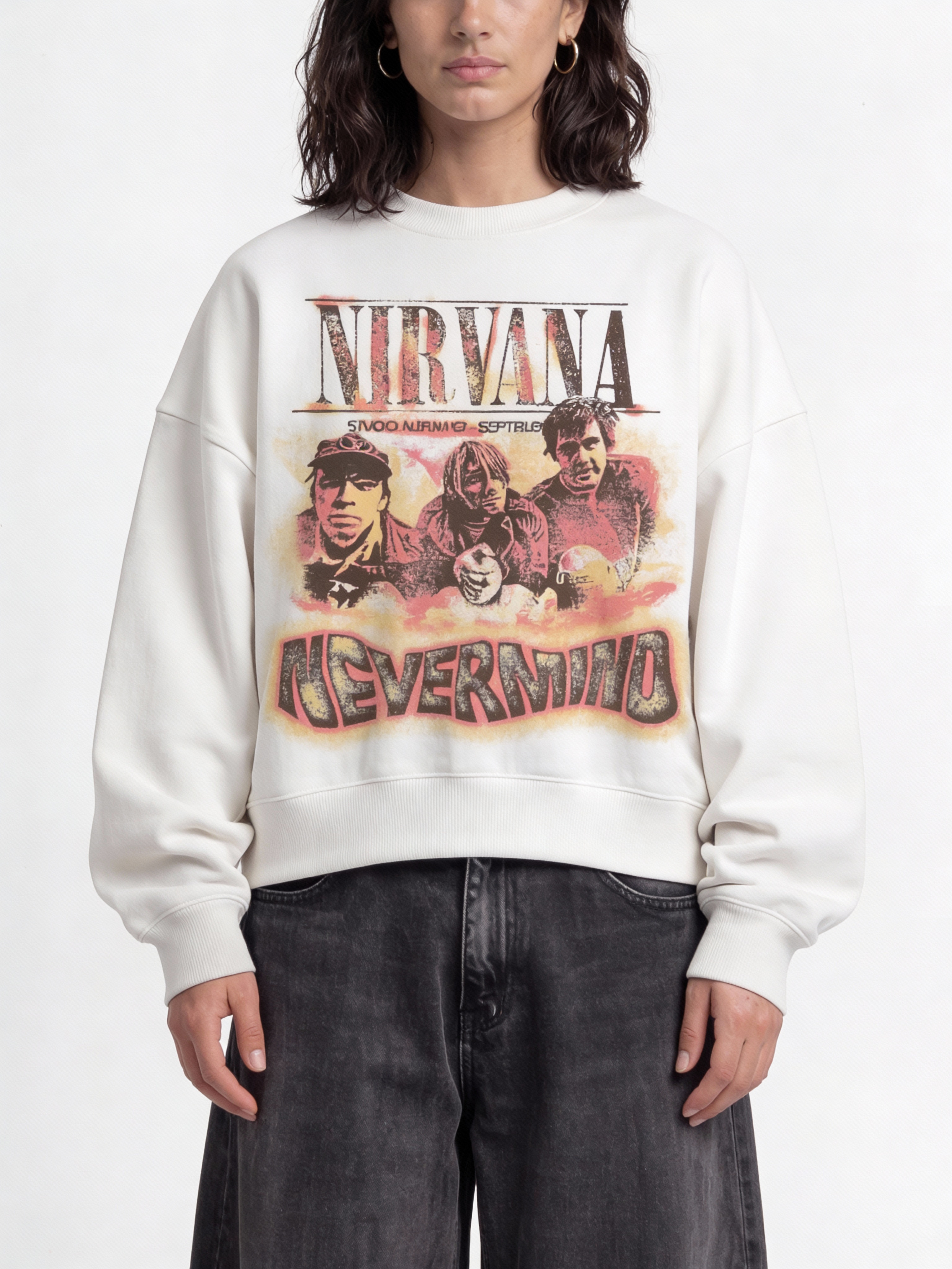 Nirvana White Boxy Sweatshirt