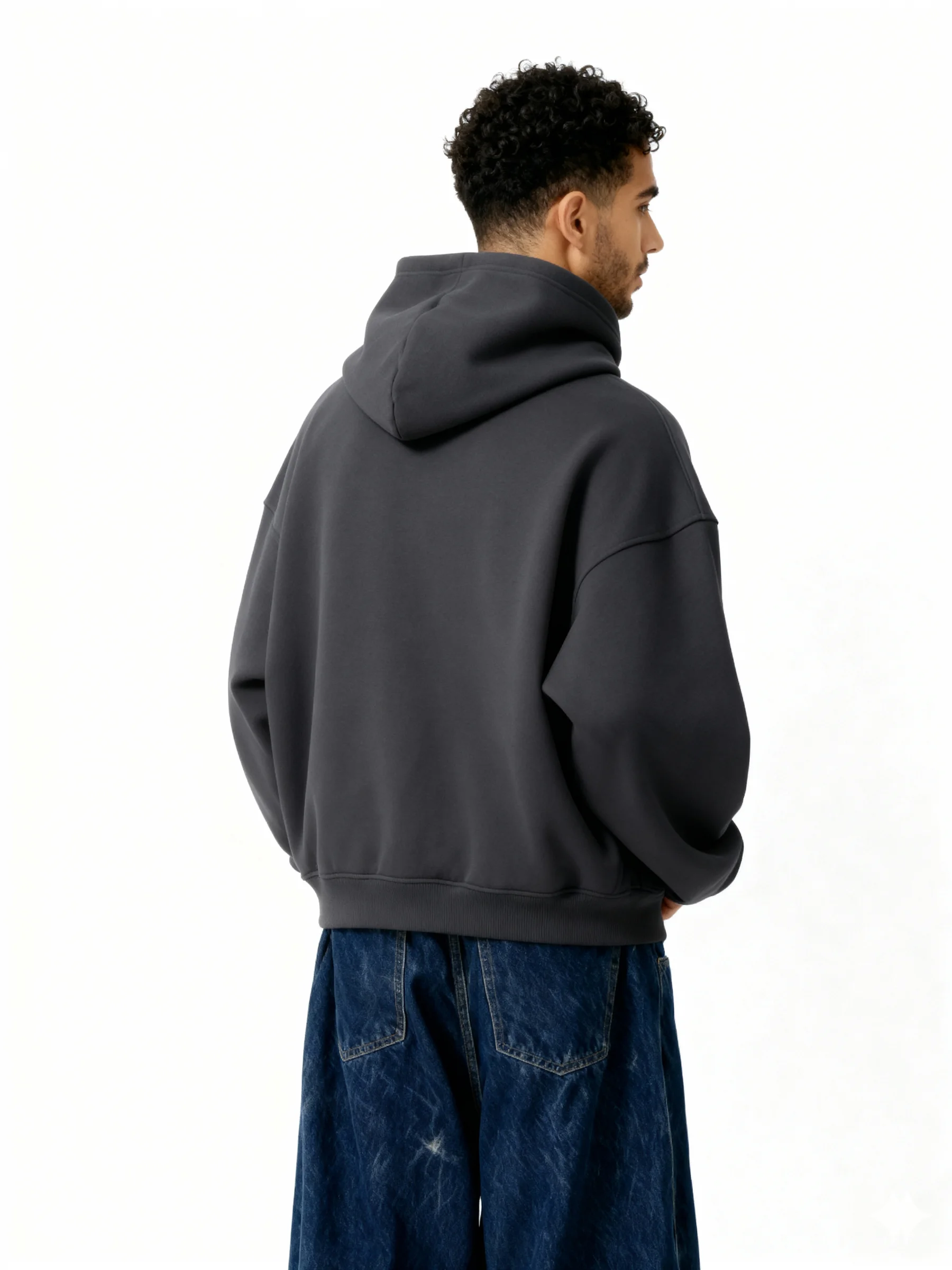 Plain Dark Gray Boxy Hoodie