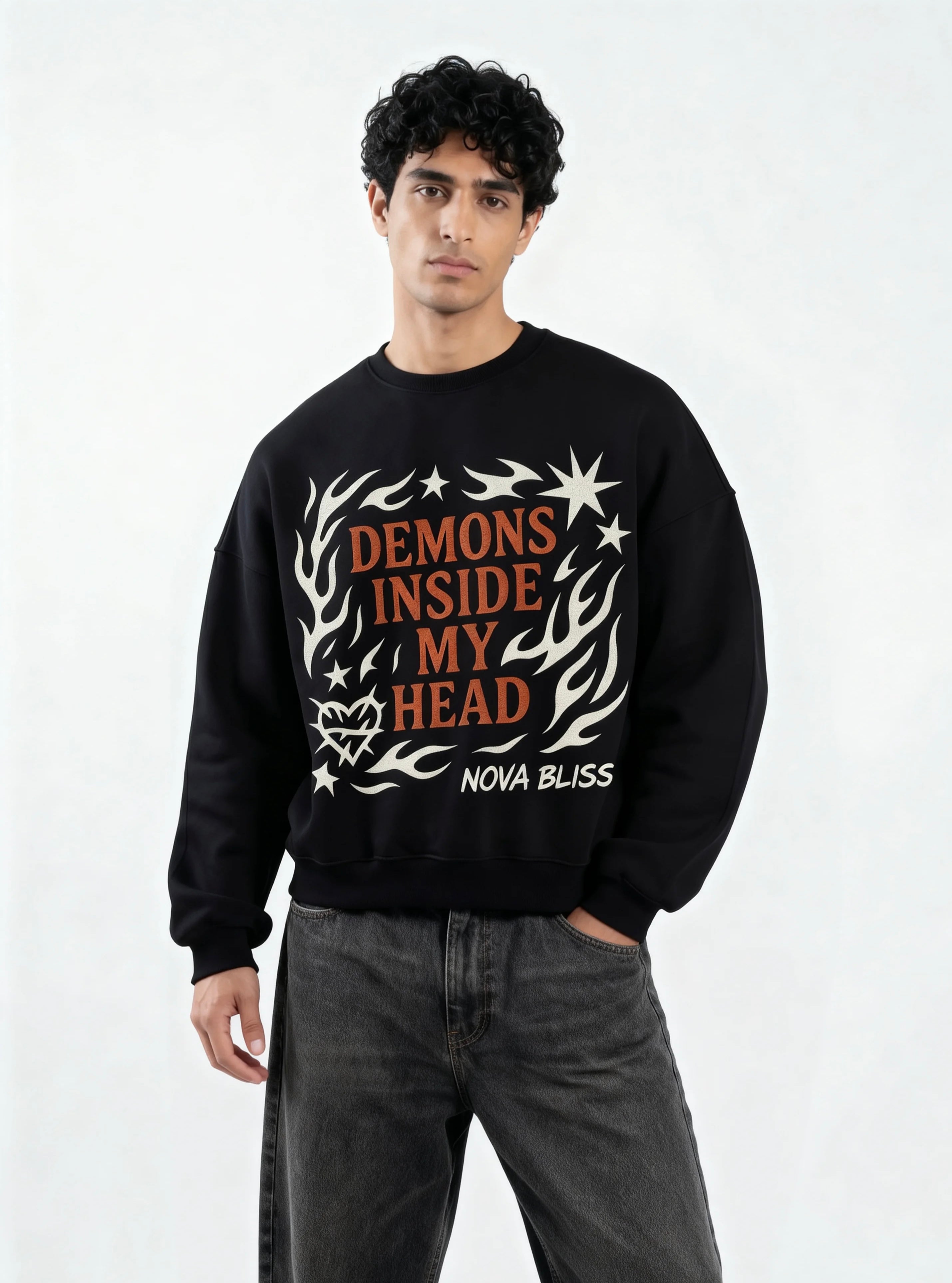 Demons in My Head Black Boxy Sweatshirt
