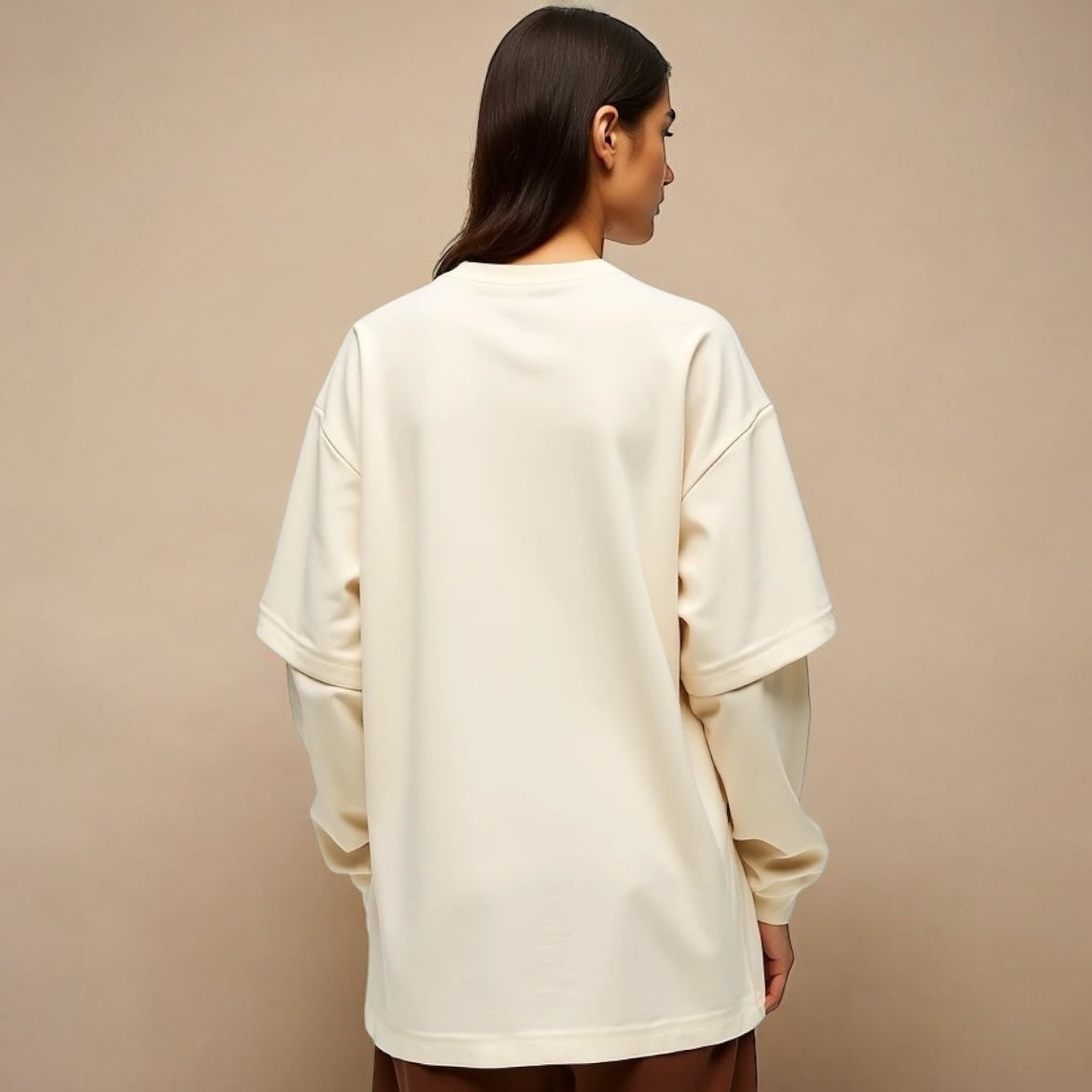 Layered Sleeves Beige T-shirt