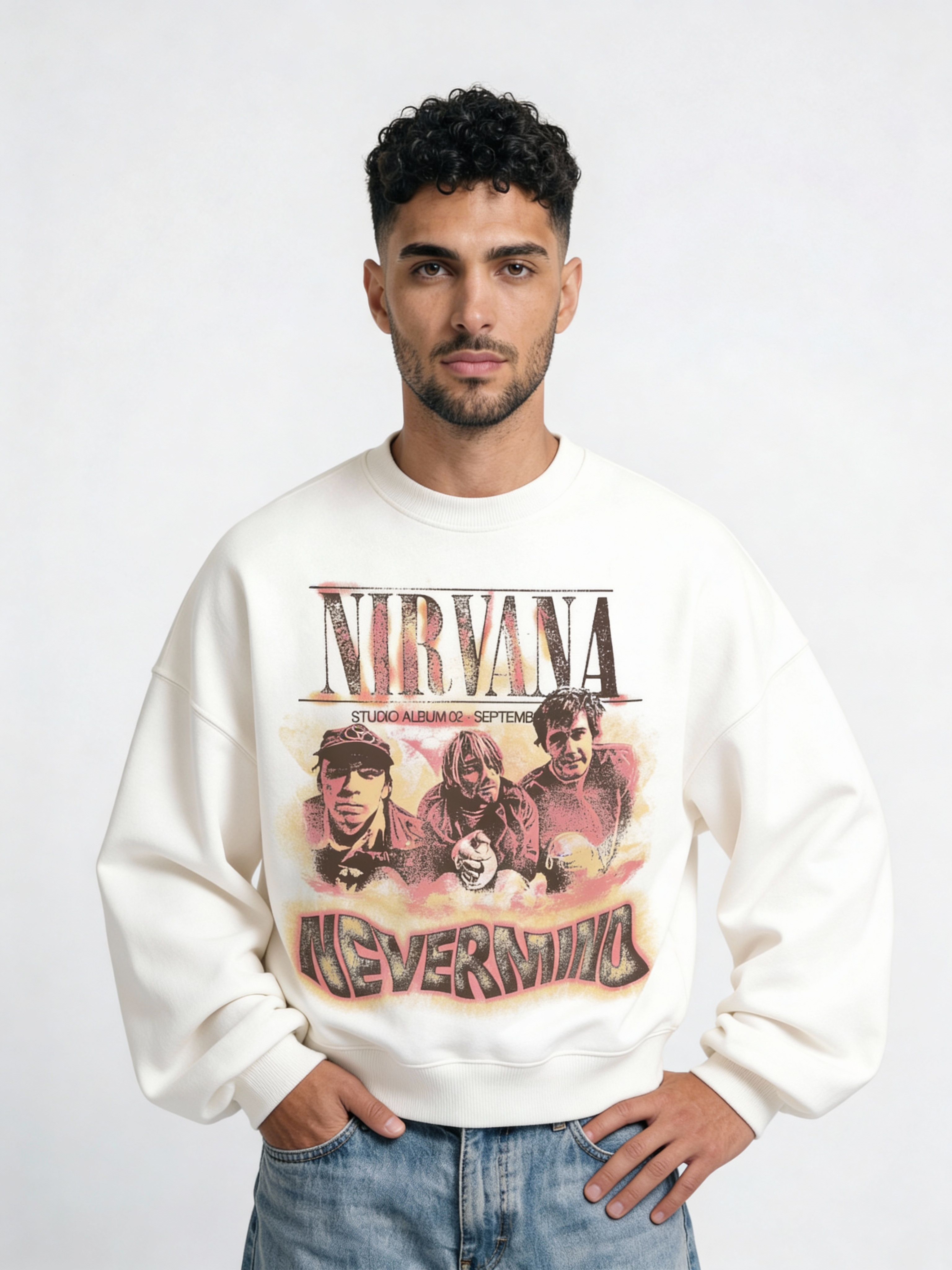 Nirvana White Boxy Sweatshirt
