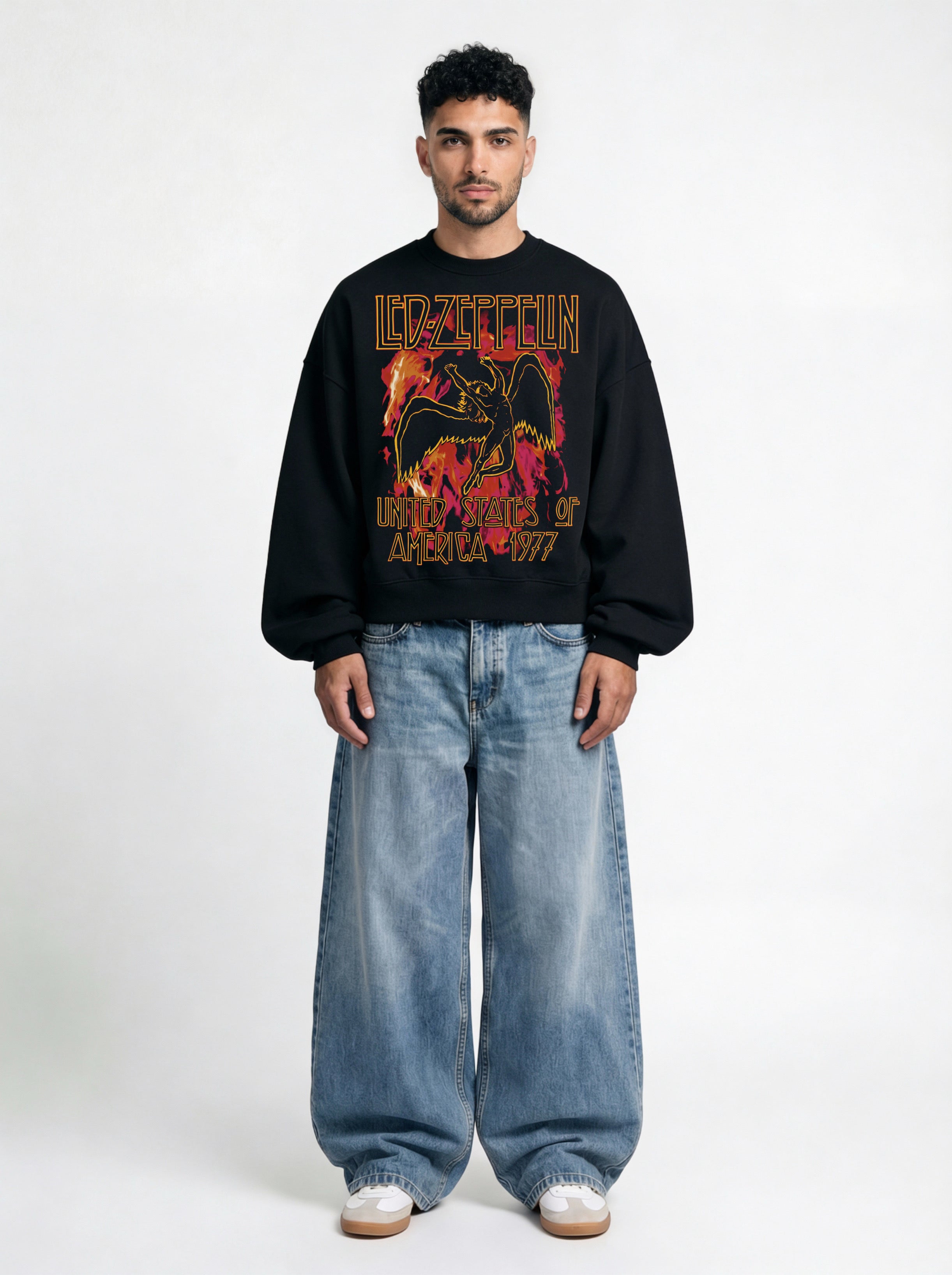 Led Zeppelin Fire Black Boxy Sweatshirt