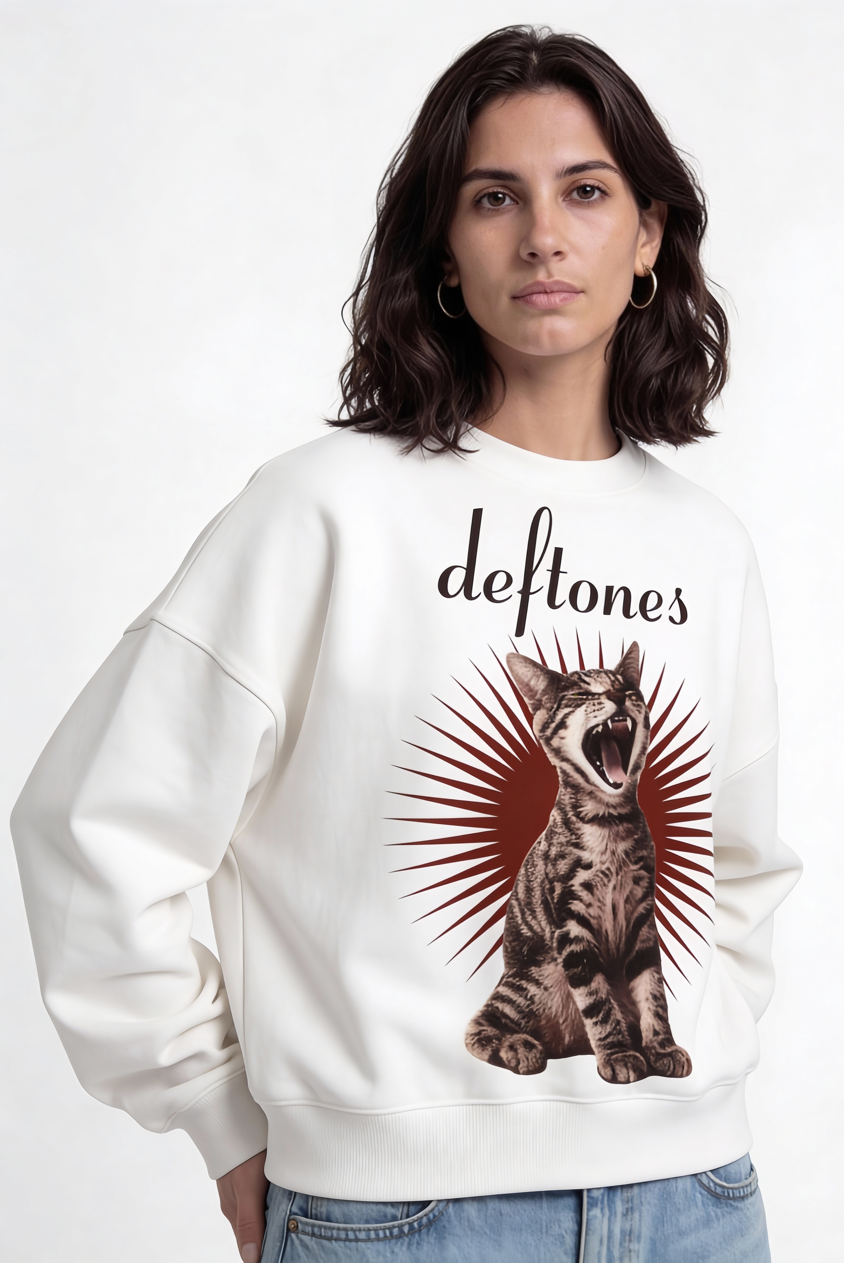 Classic Deftones White Boxy Sweatshirt
