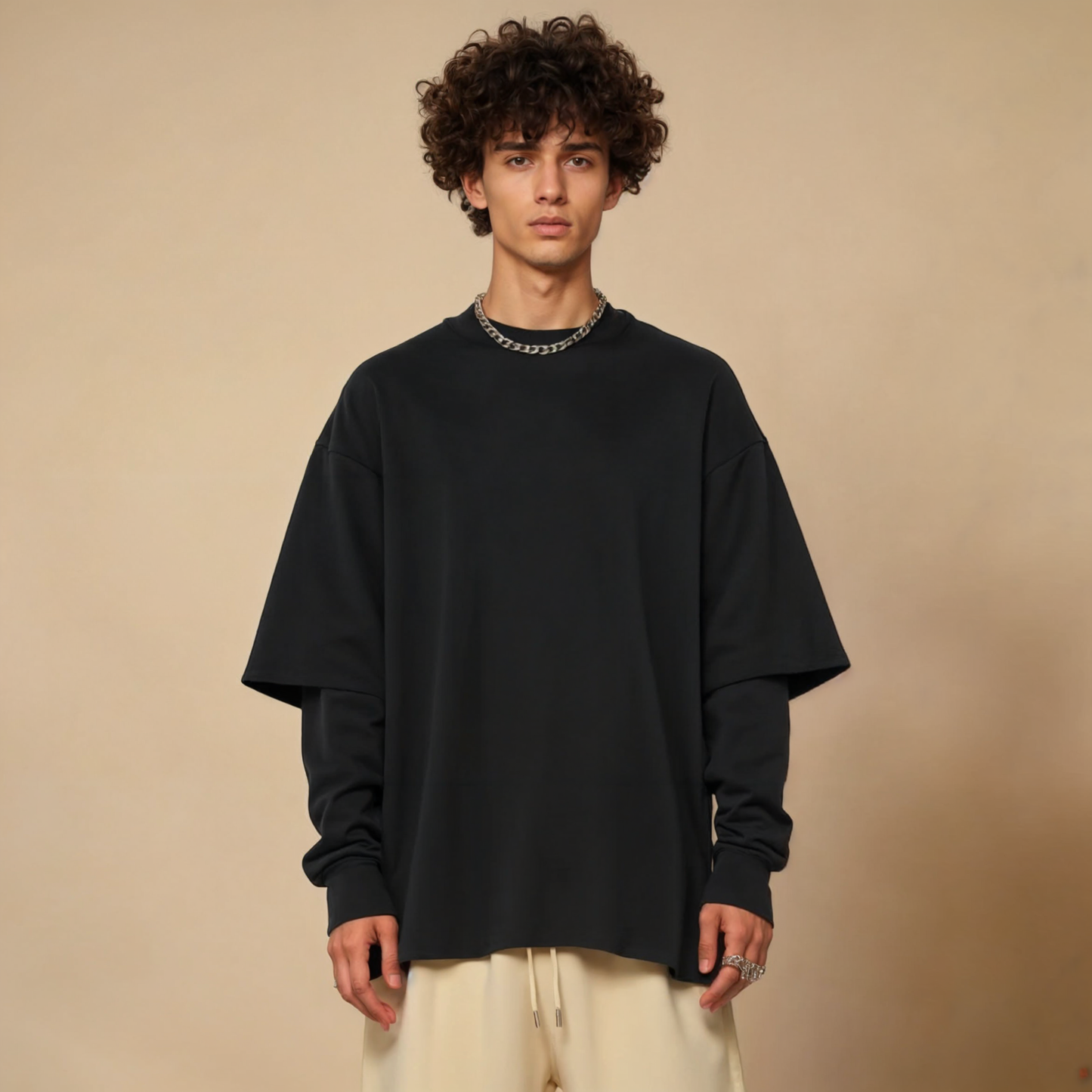 Layered Sleeves Black T-shirt