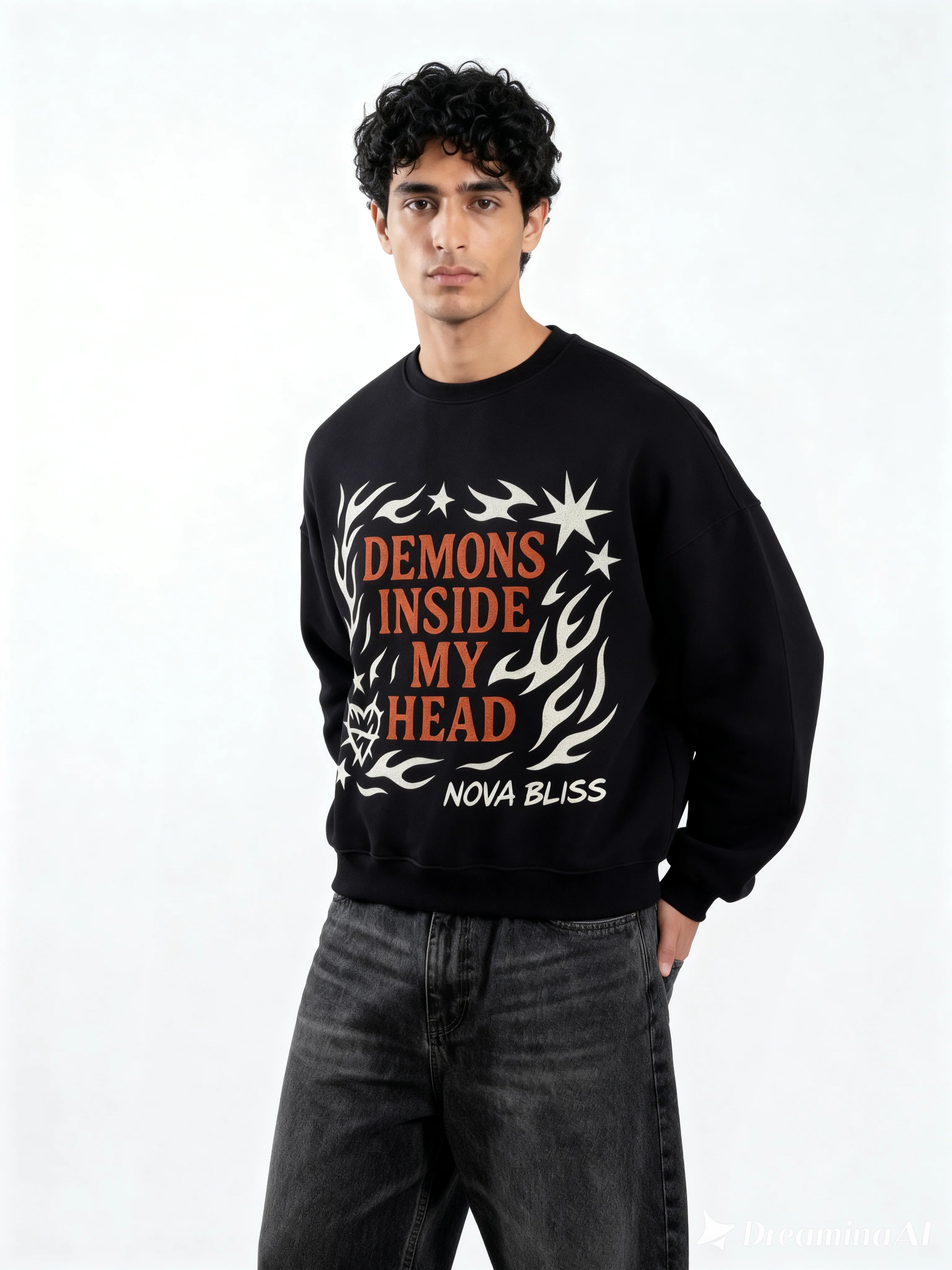 Demons in My Head Black Boxy Sweatshirt