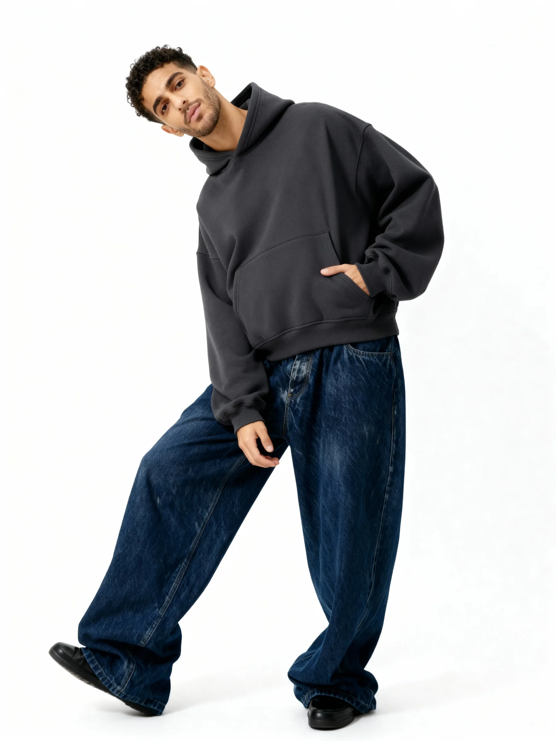 Plain Dark Gray Boxy Hoodie