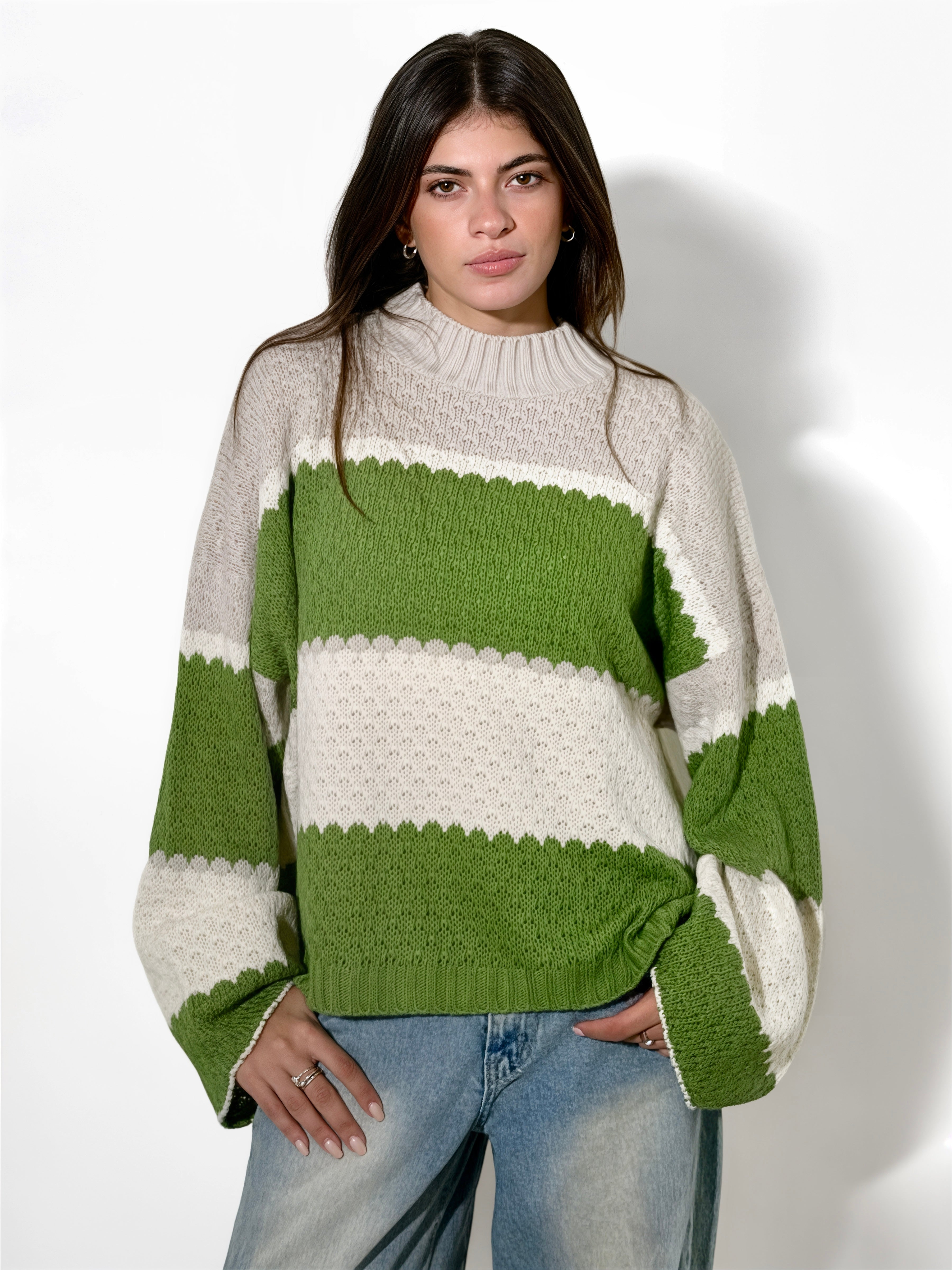Olive Striped Knit Sweater