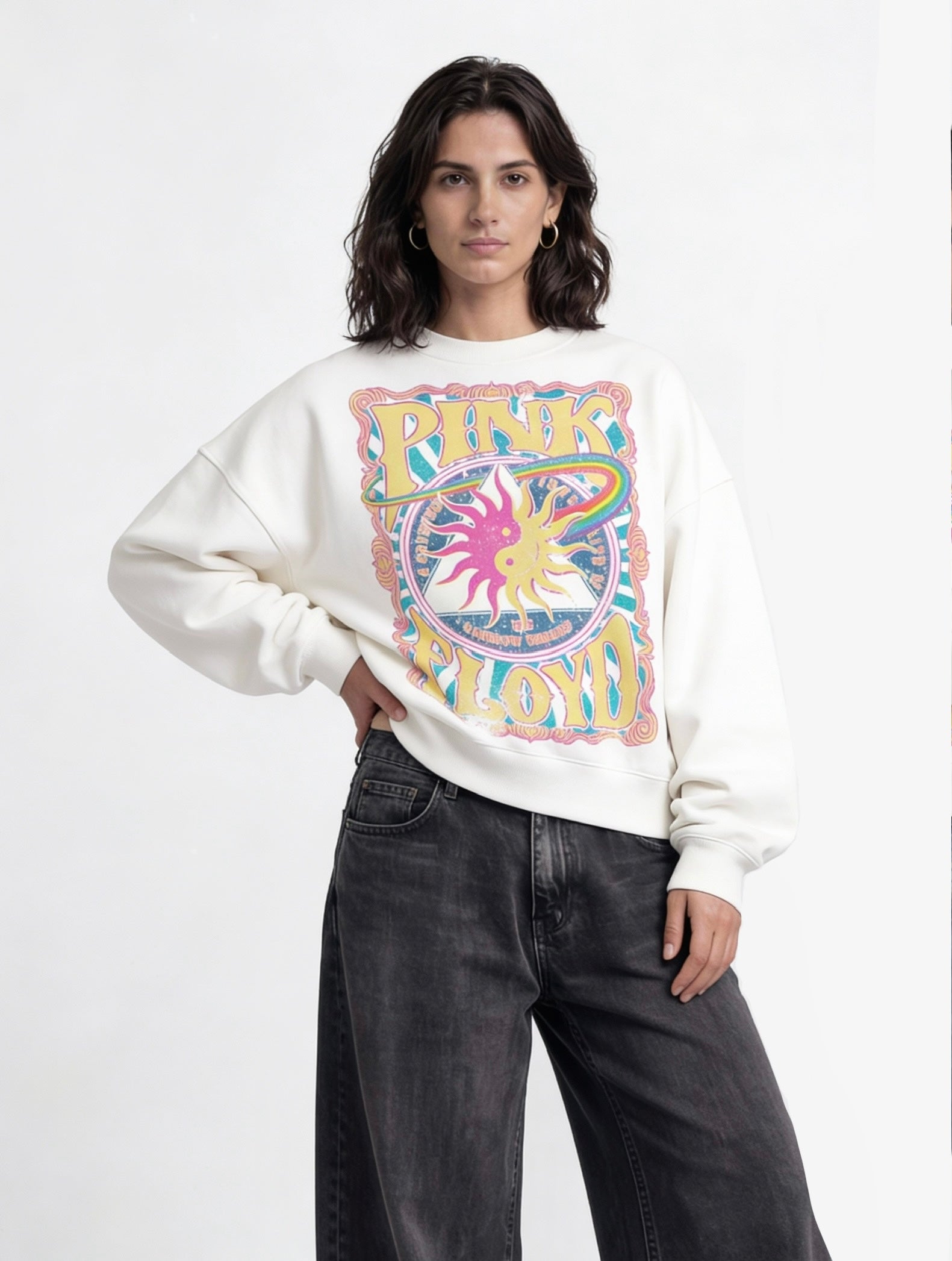 Pink Floyd White Boxy Sweatshirt