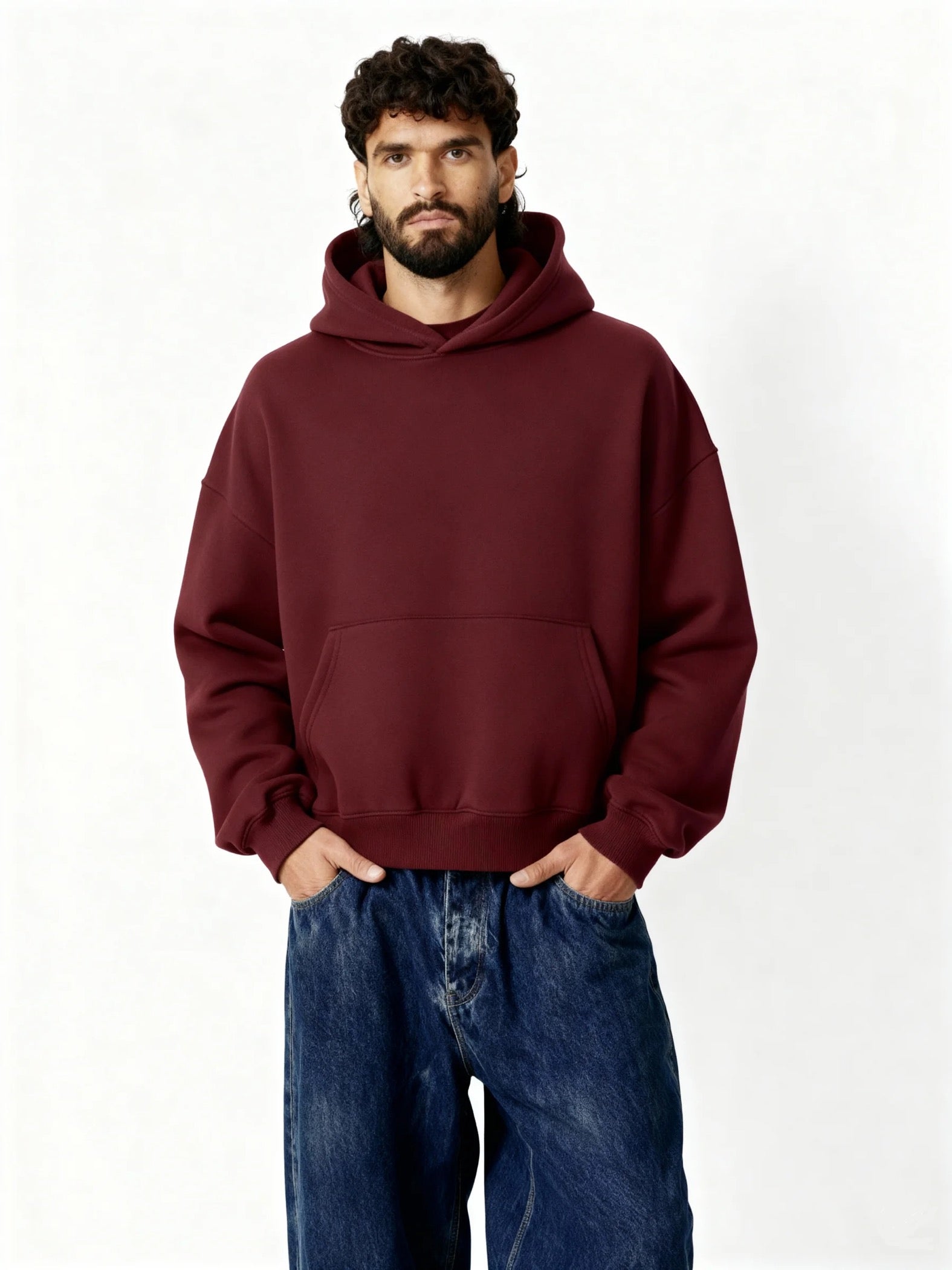 Plain Burgundy Boxy Hoodie