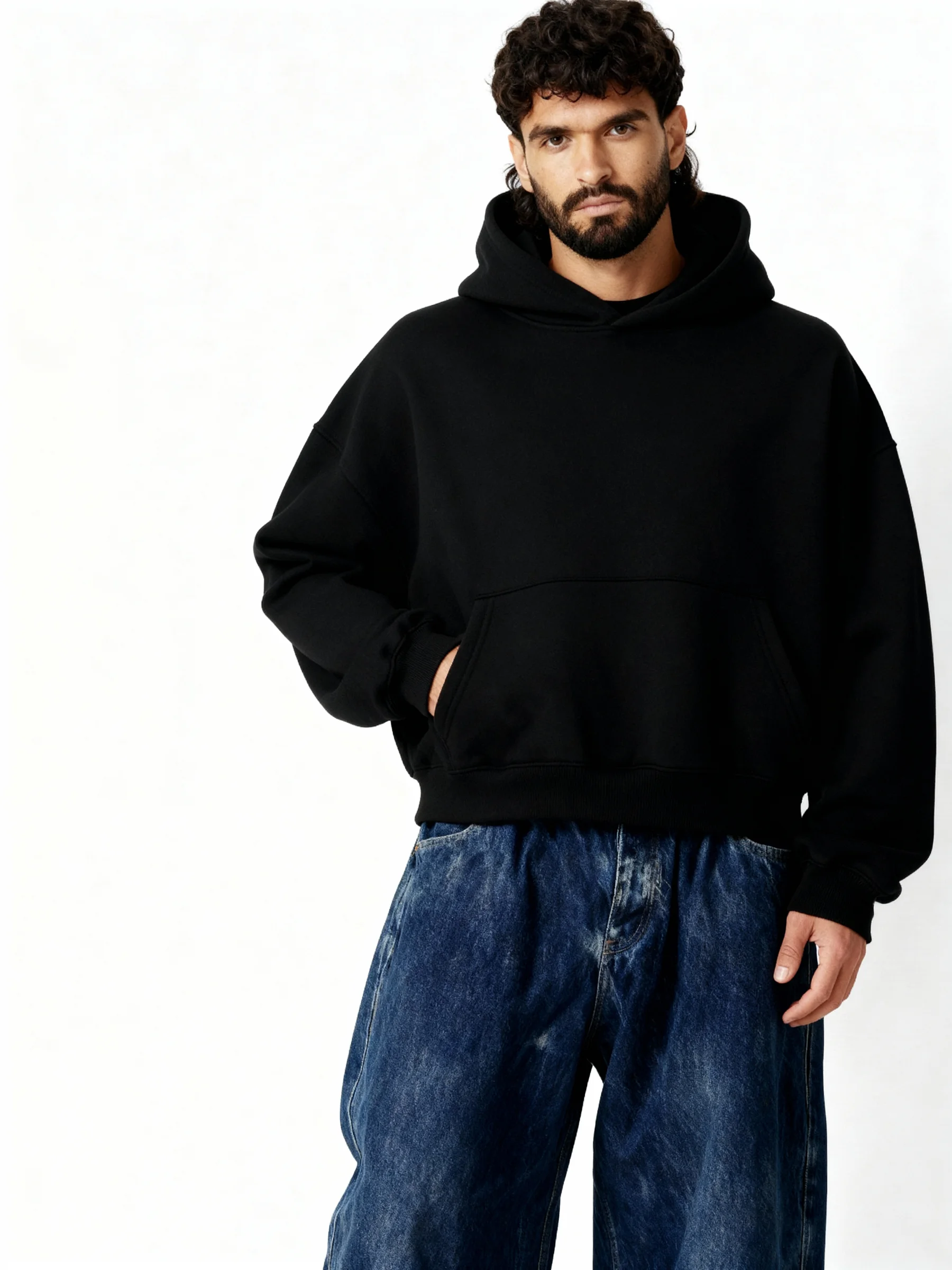Plain Black Boxy Hoodie