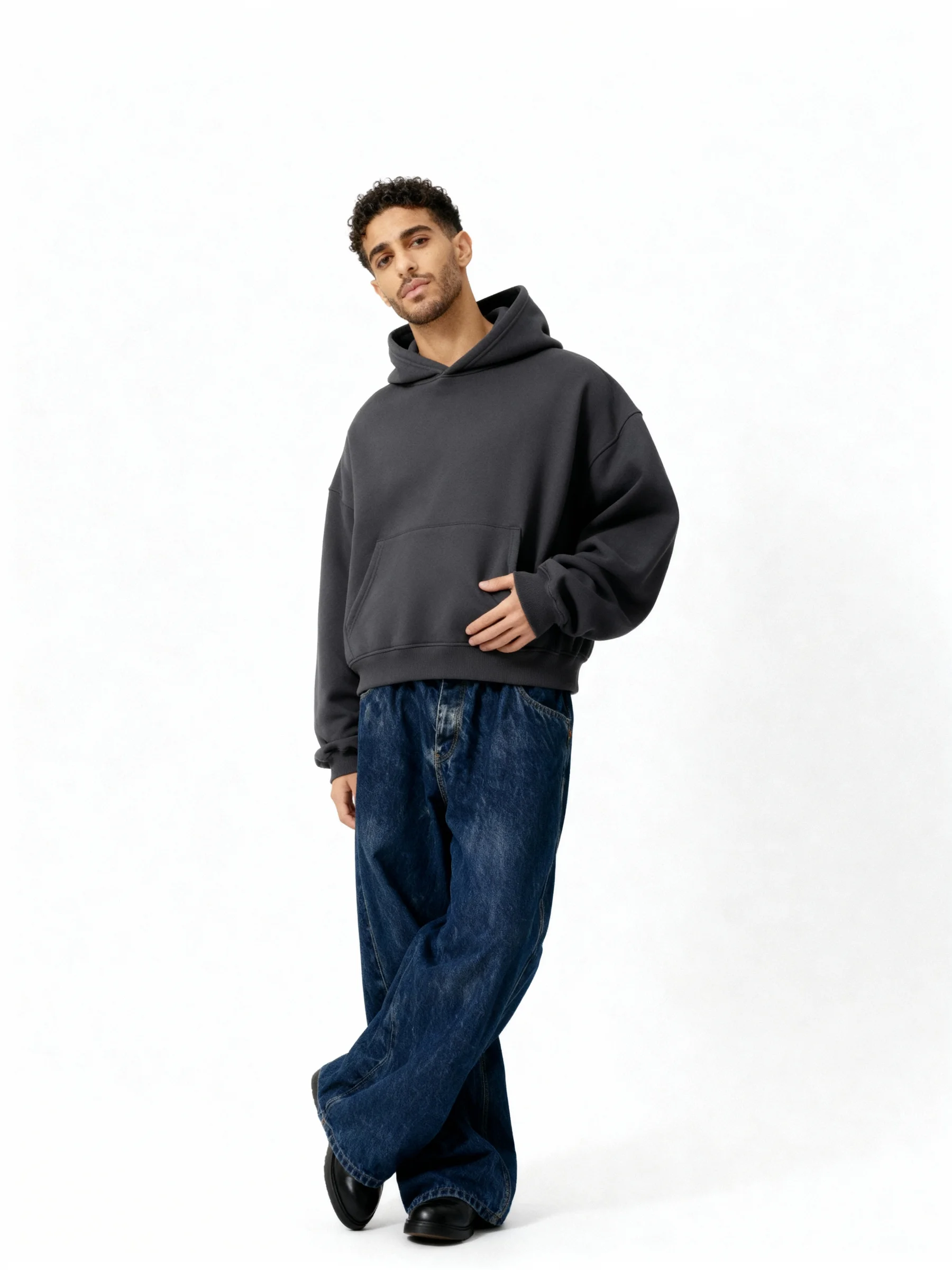 Plain Dark Gray Boxy Hoodie