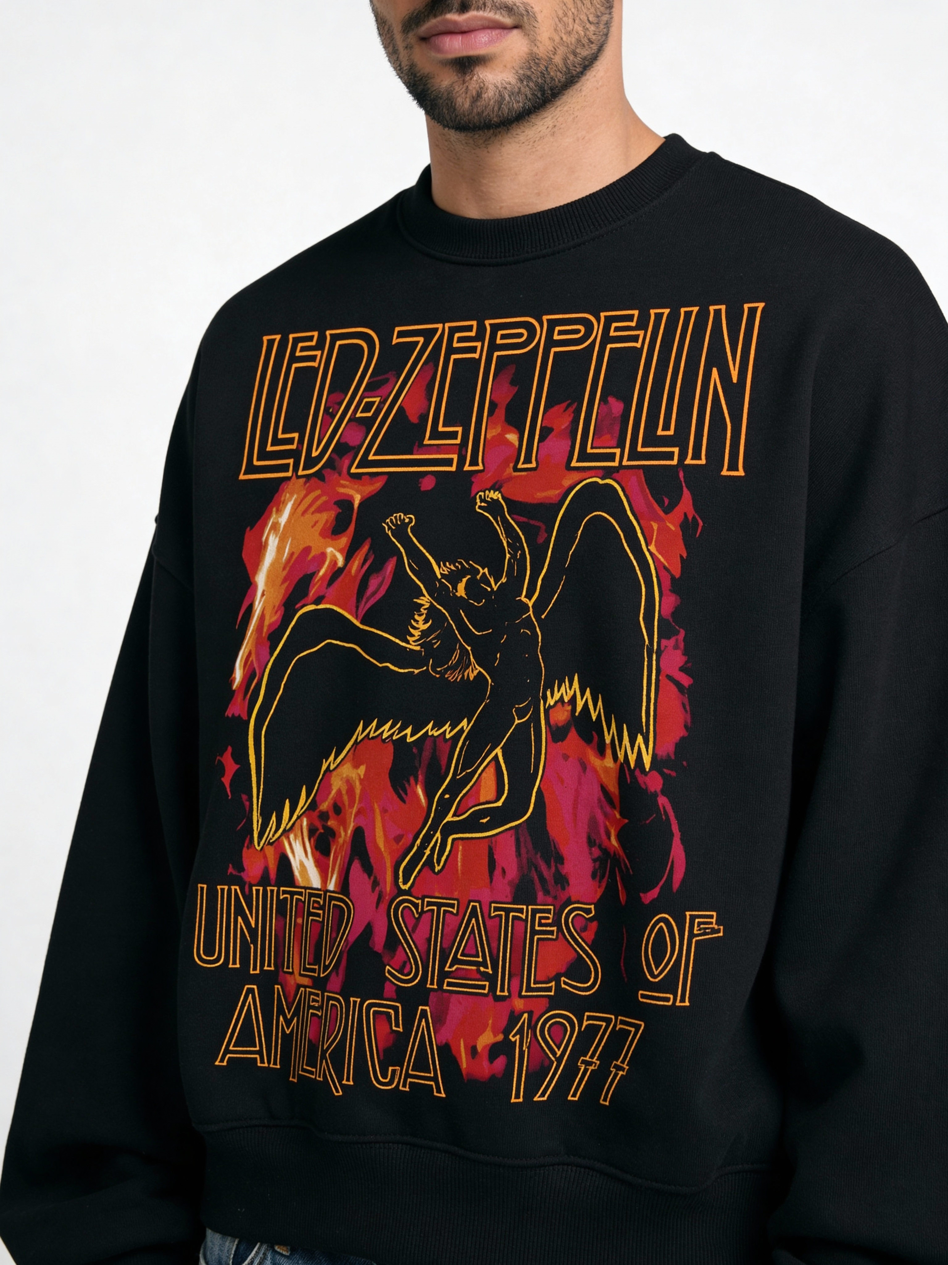 Led Zeppelin Fire Black Boxy Sweatshirt