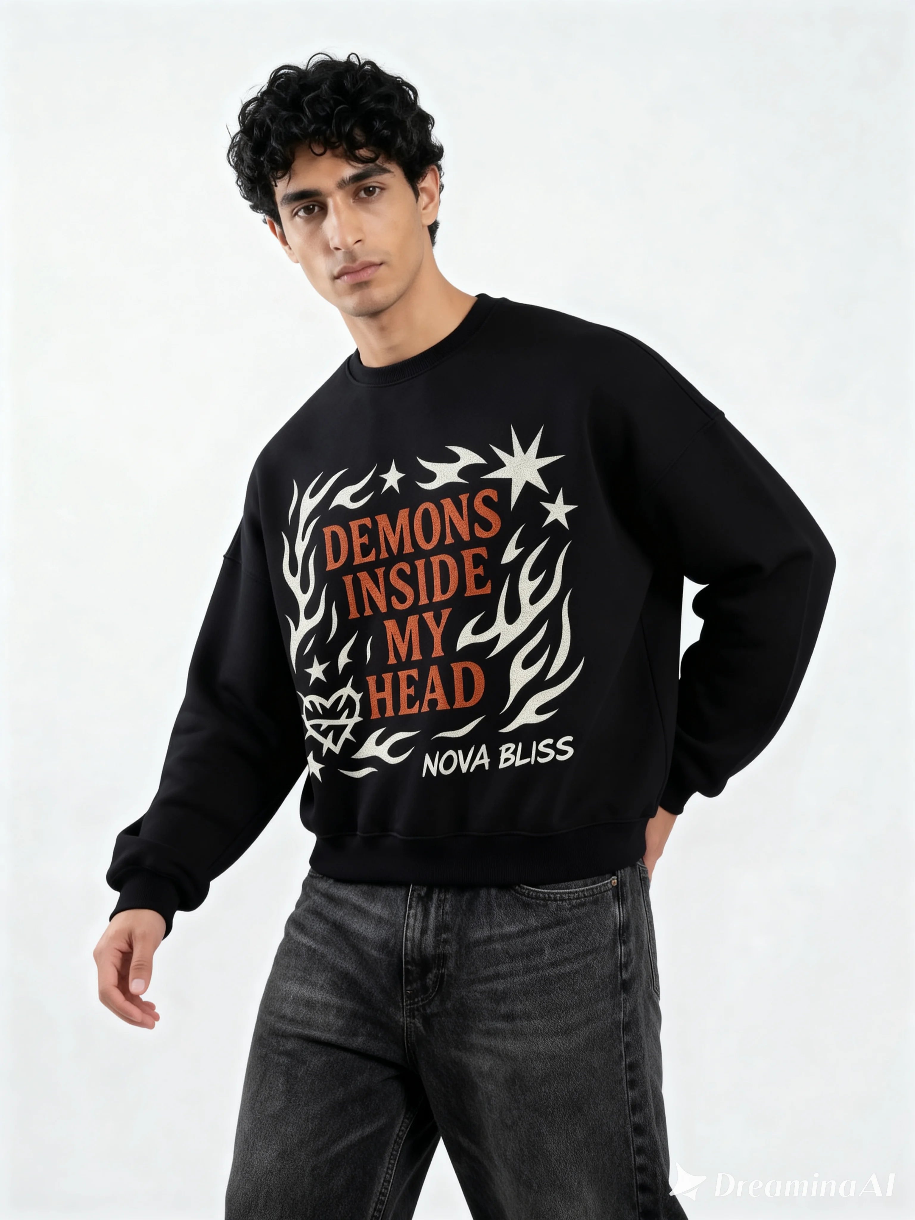 Demons in My Head Black Boxy Sweatshirt