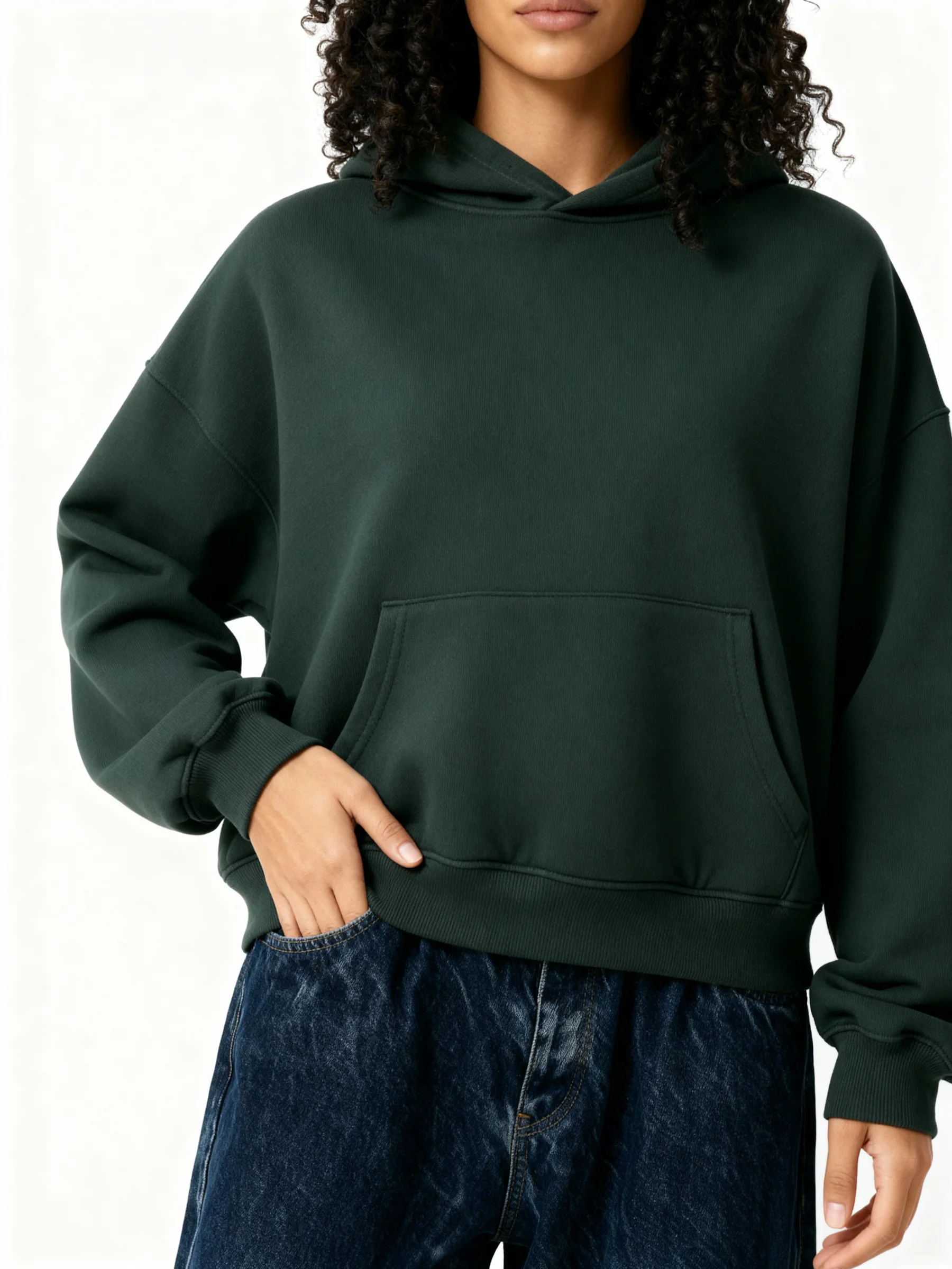 Plain Dark Green Boxy Hoodie