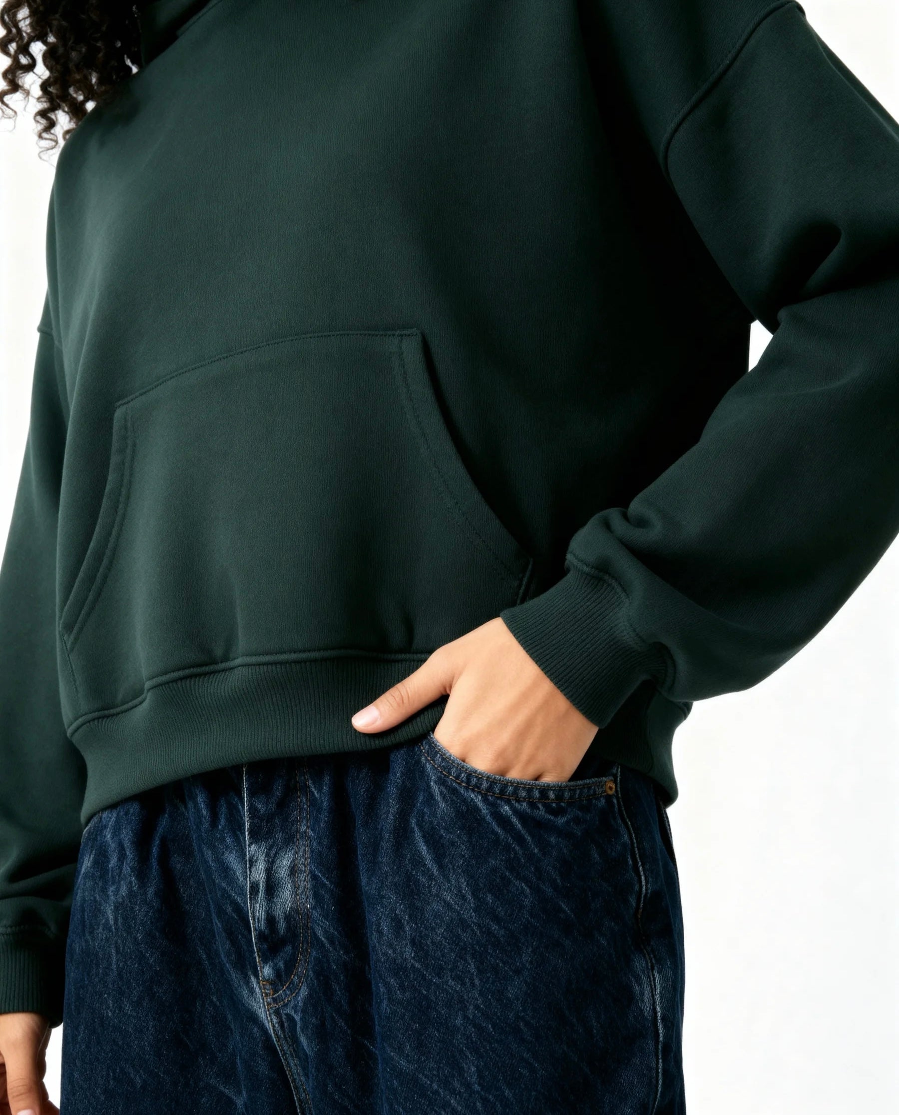 Plain Dark Green Boxy Hoodie