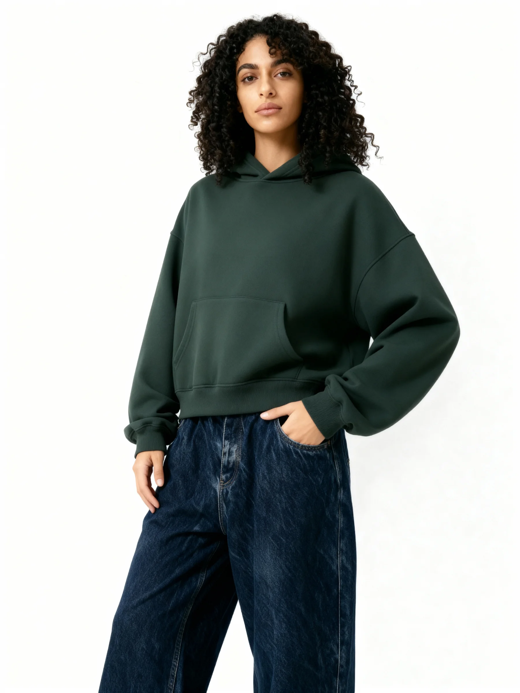 Plain Dark Green Boxy Hoodie