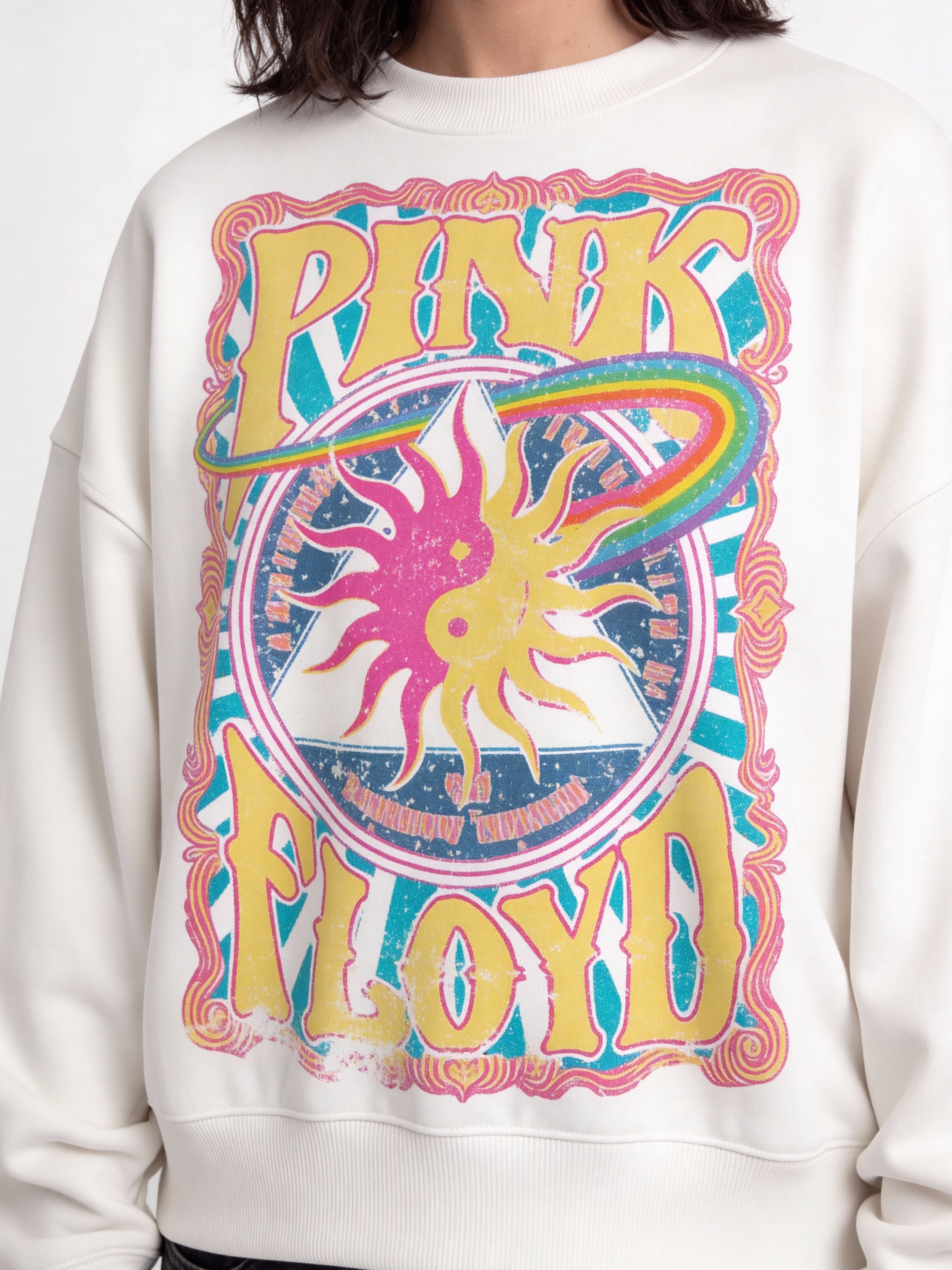 Pink Floyd White Boxy Sweatshirt