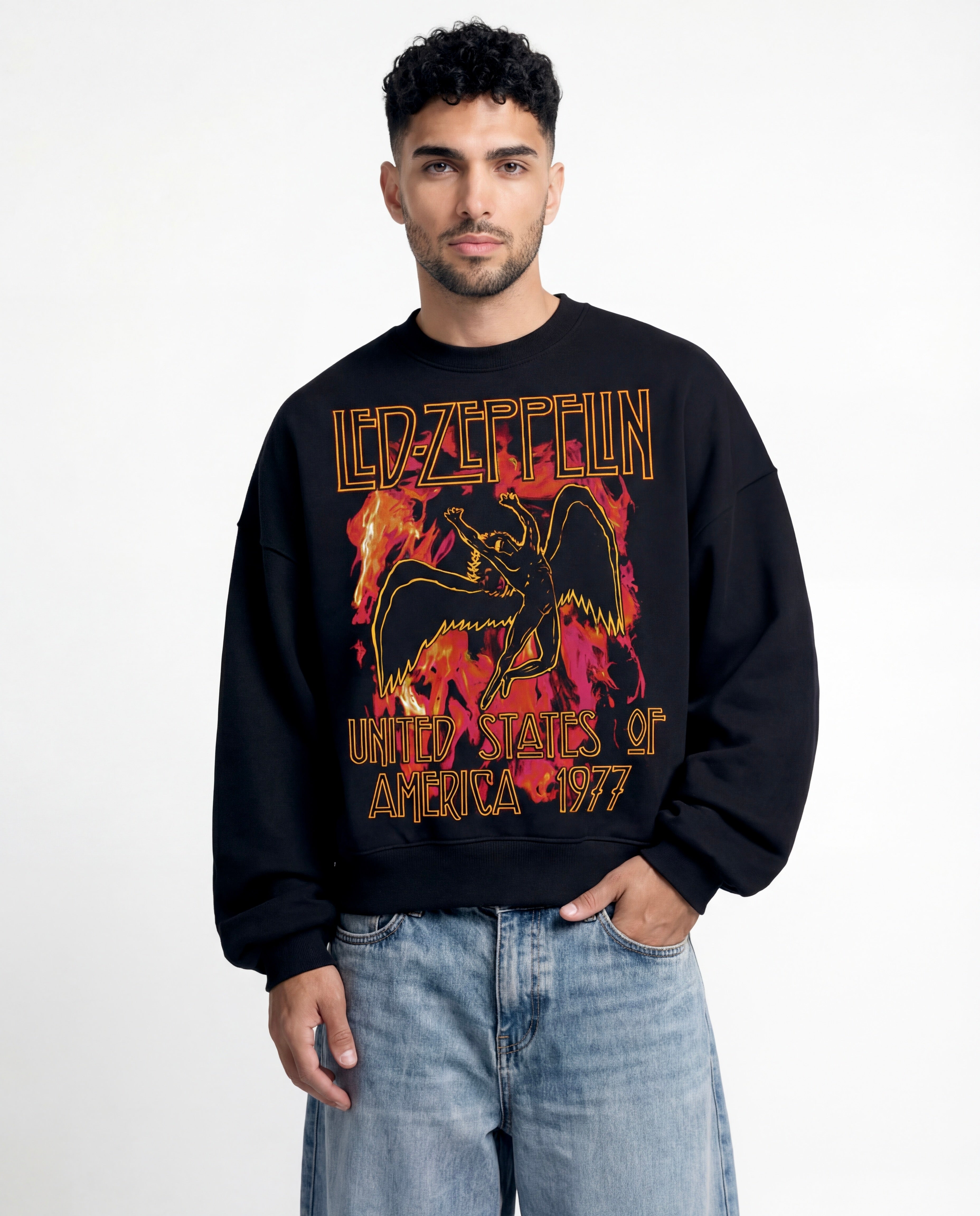 Led Zeppelin Fire Black Boxy Sweatshirt