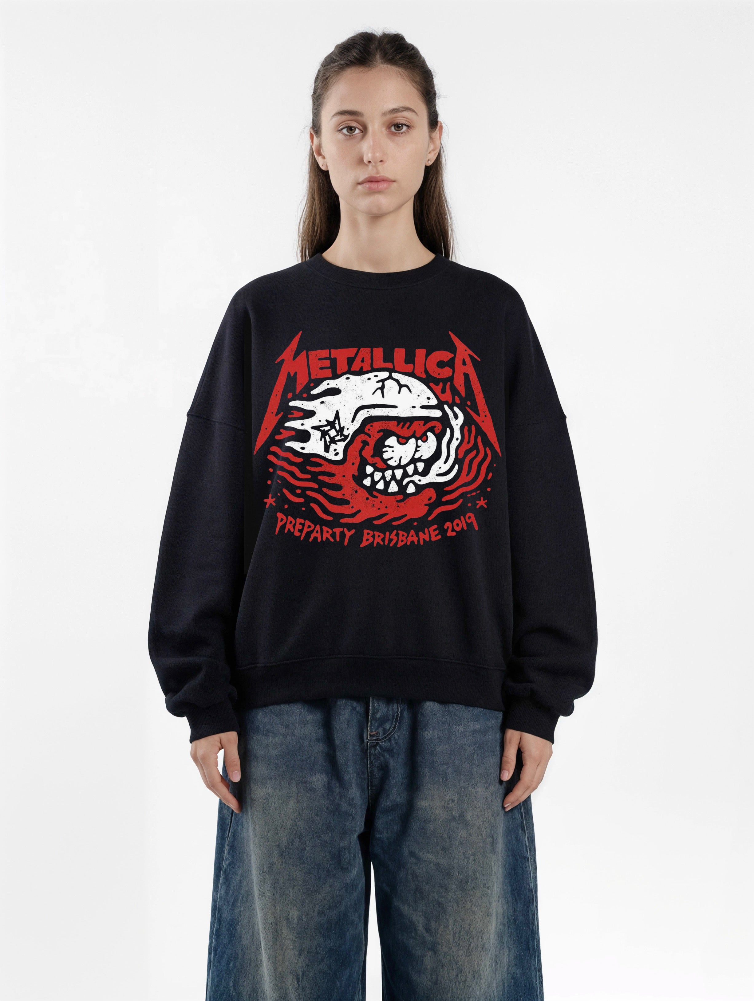 Metallica Skull Black Boxy Sweatshirt