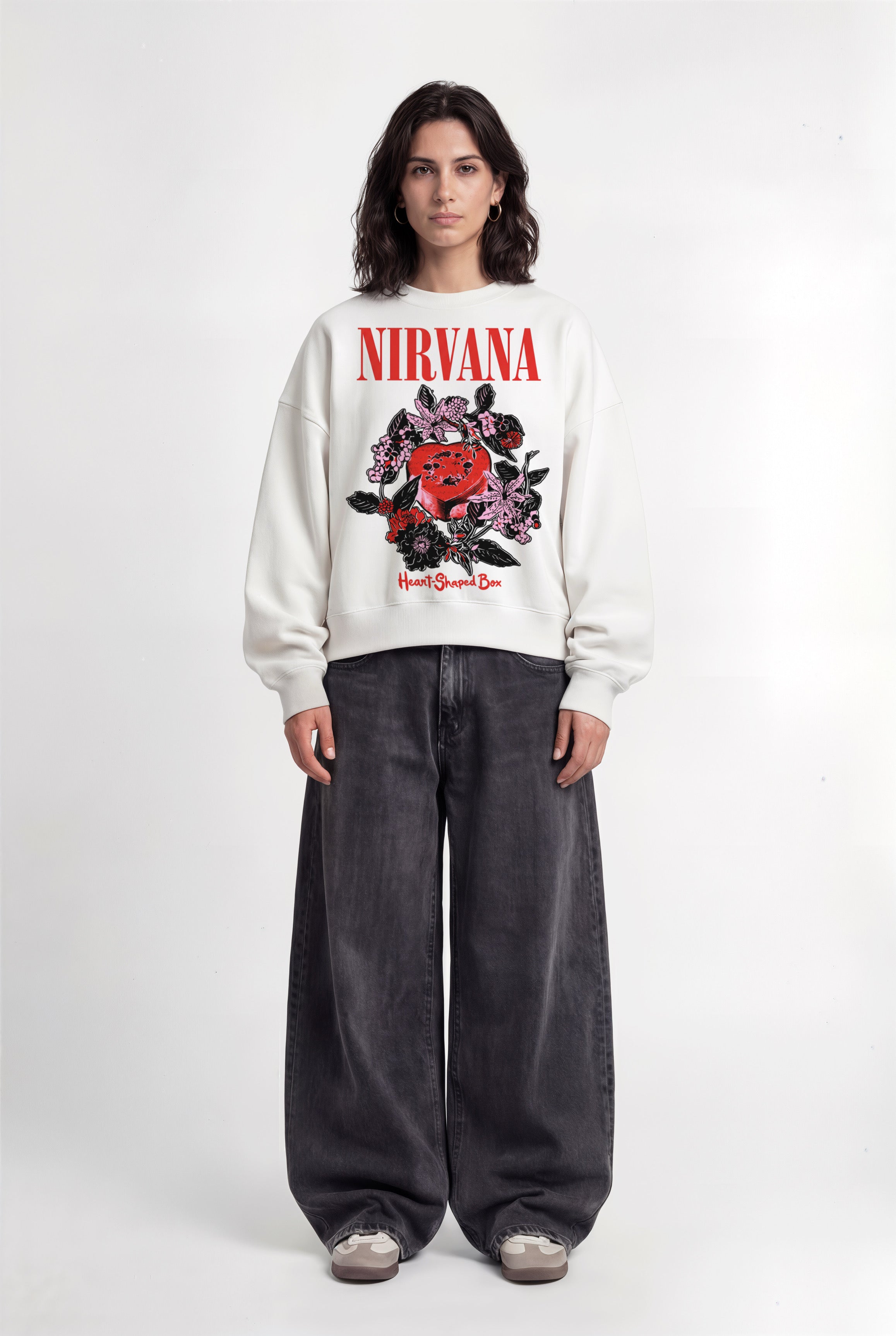 Heart Shaped Box Nirvana White Boxy Sweatshirt