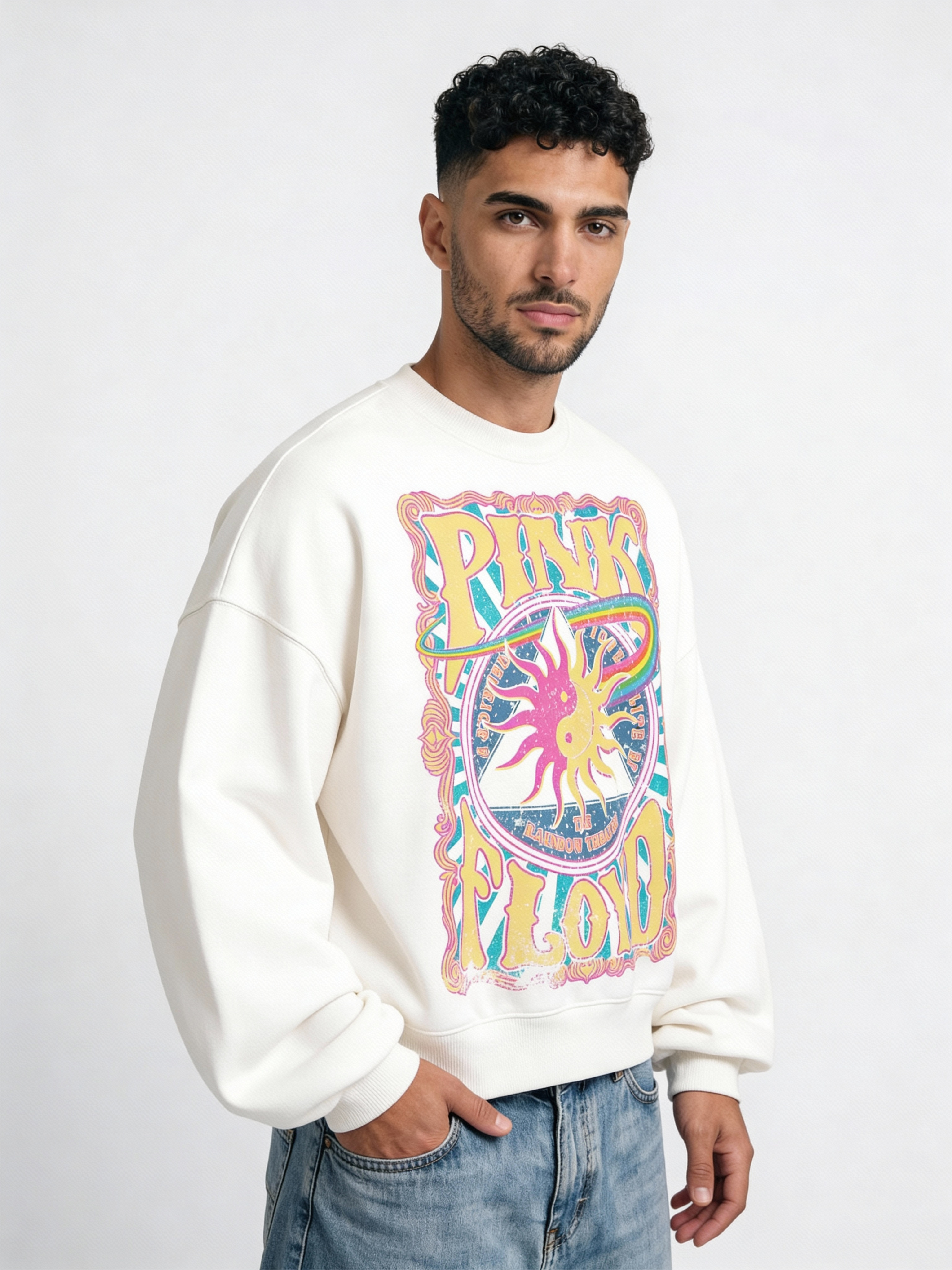 Pink Floyd White Boxy Sweatshirt