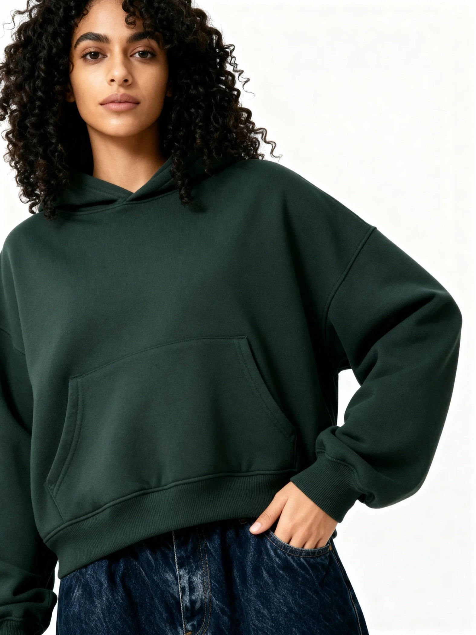 Plain Dark Green Boxy Hoodie