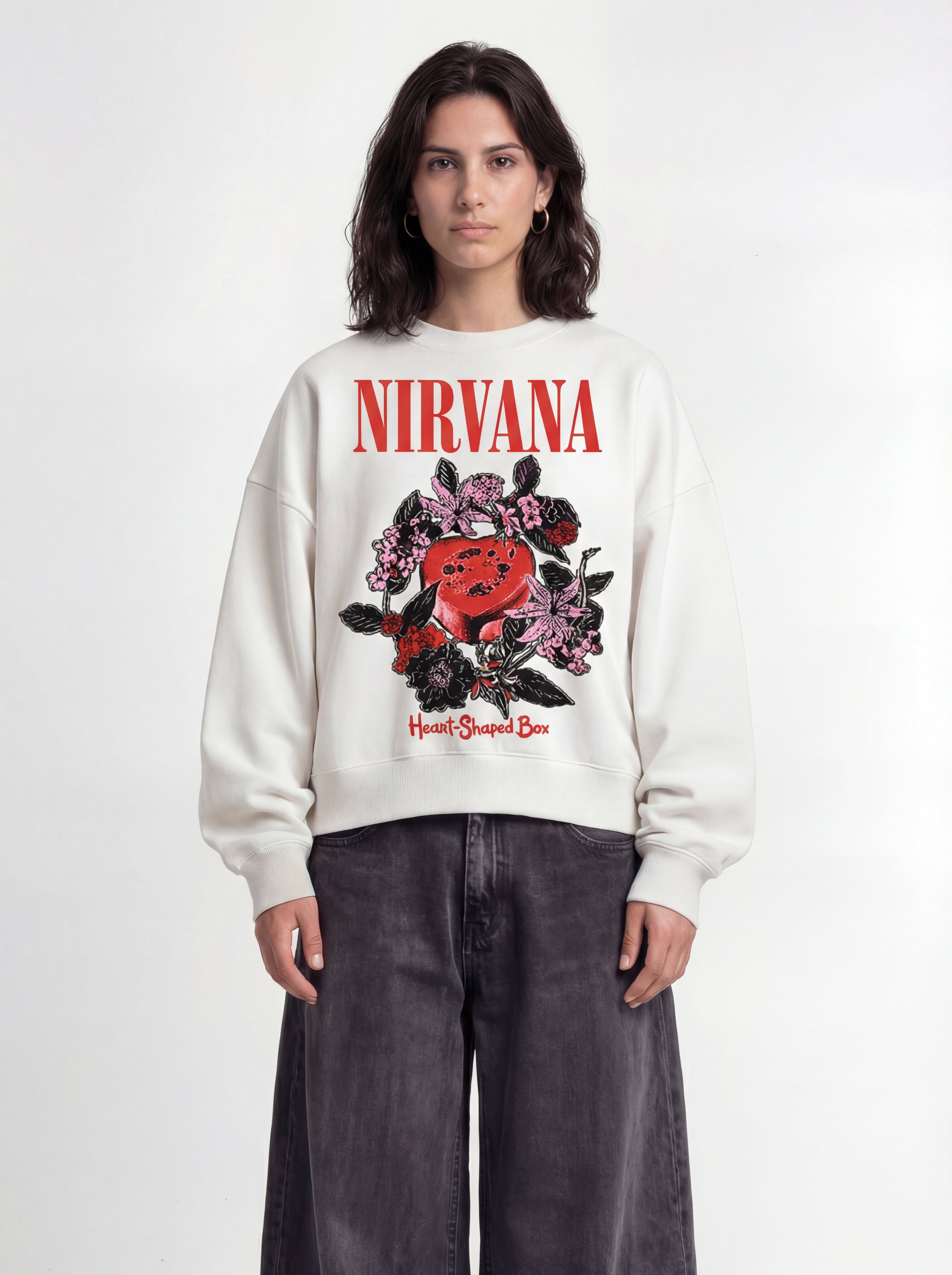 Heart Shaped Box Nirvana White Boxy Sweatshirt