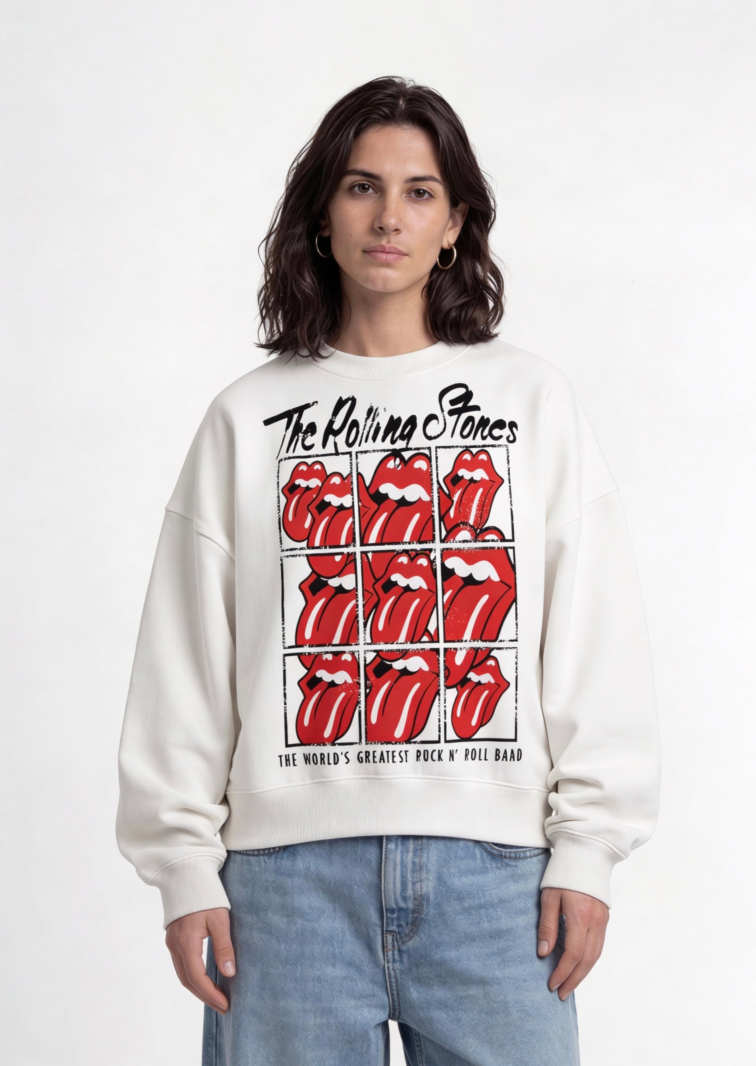 The Rolling Stones White Boxy Sweatshirt