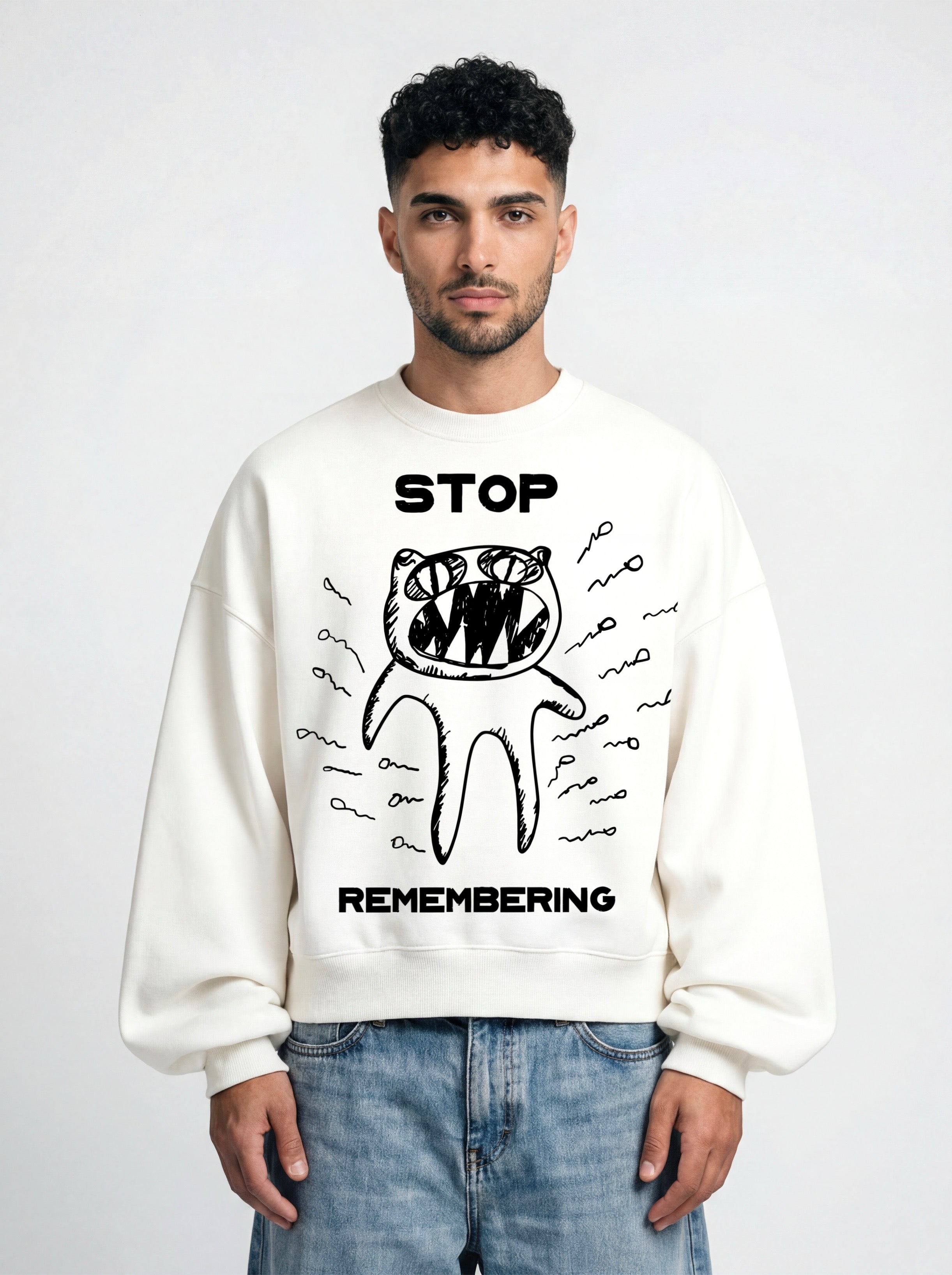Stop Remembering White Boxy Sweatshirt