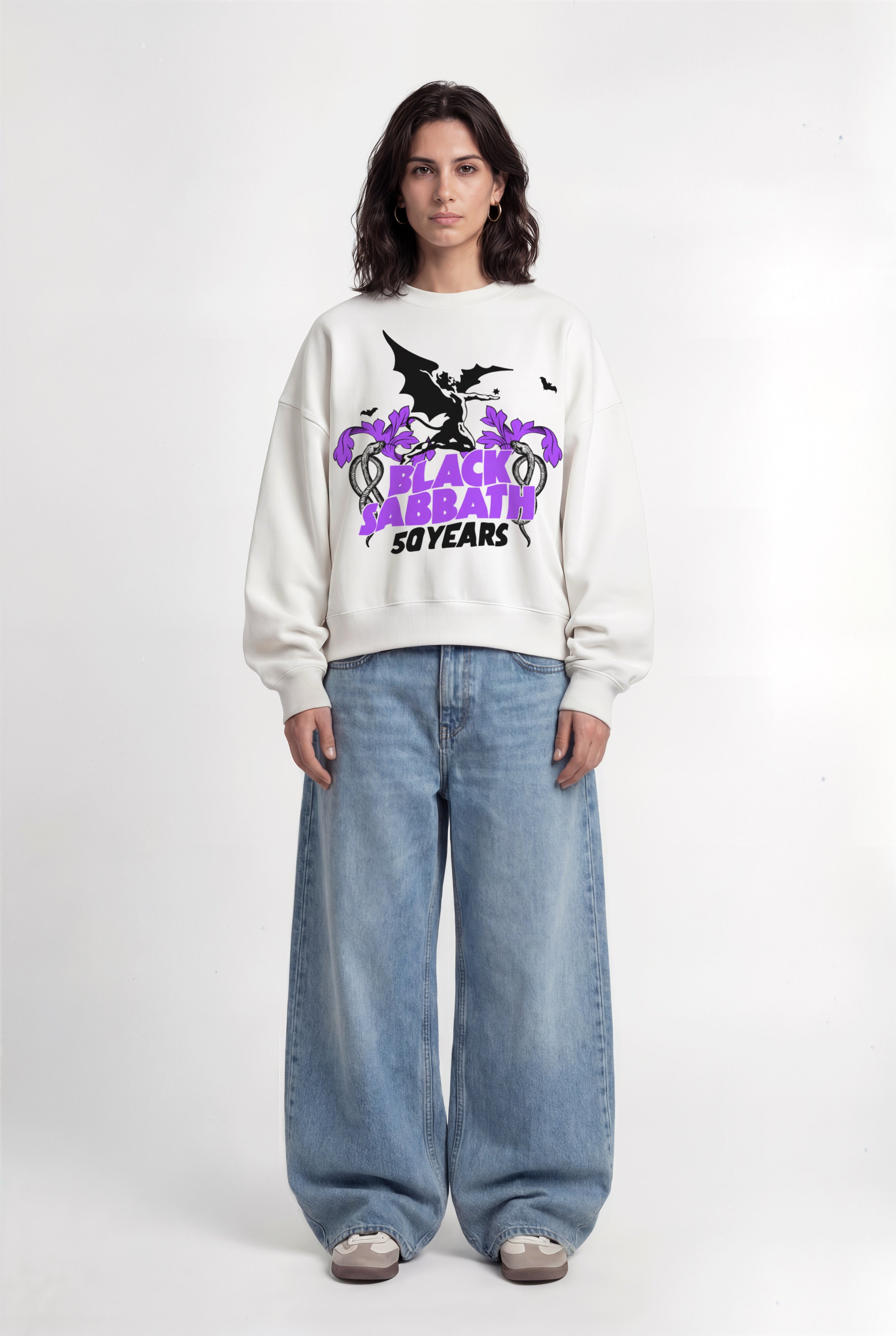 Black Sabbath White Boxy Sweatshirt