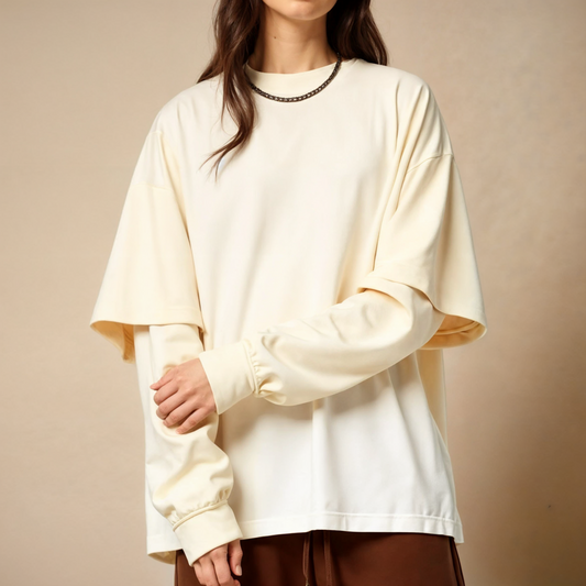 Layered Sleeves Beige T-shirt