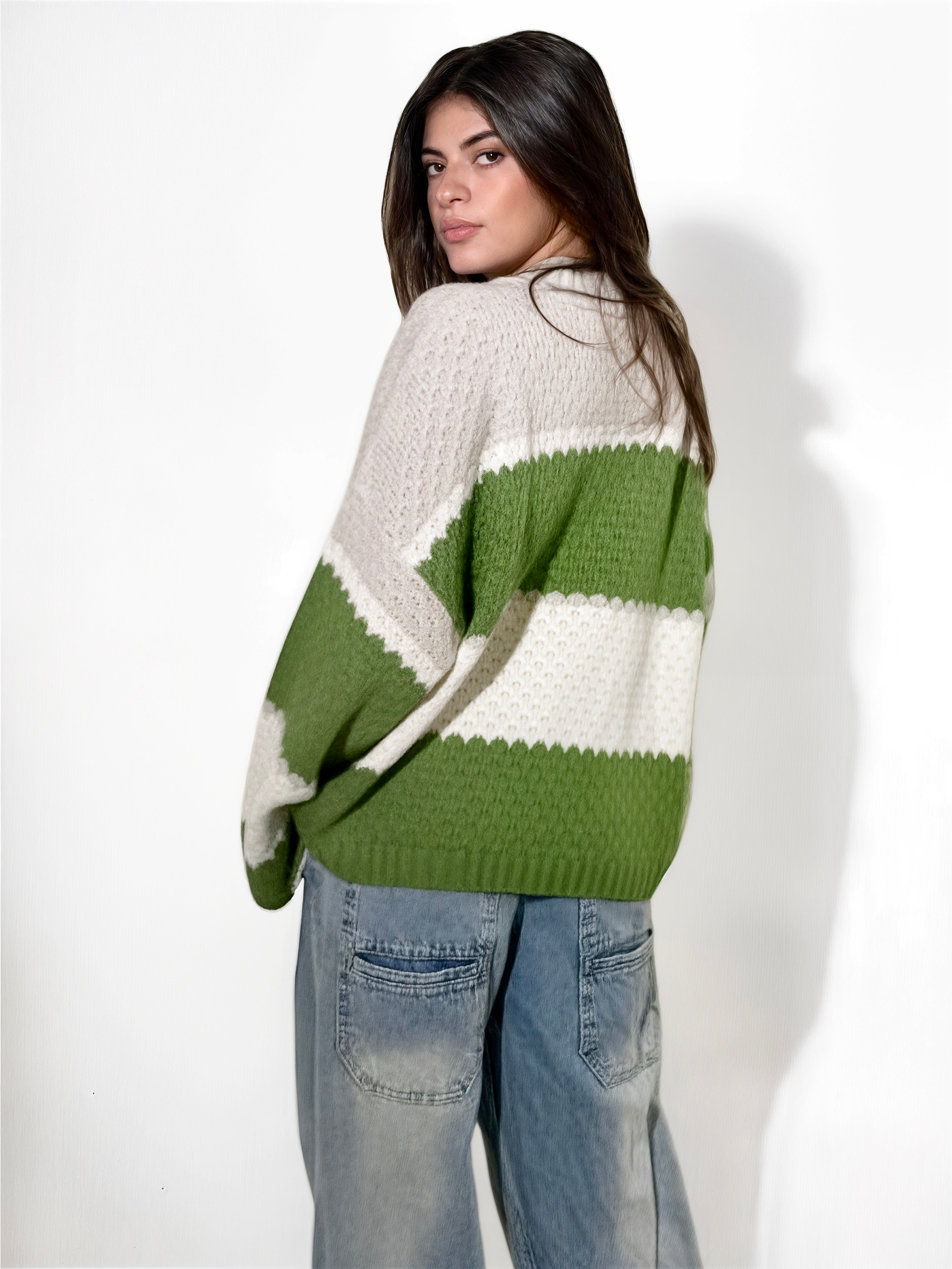 Olive Striped Knit Sweater