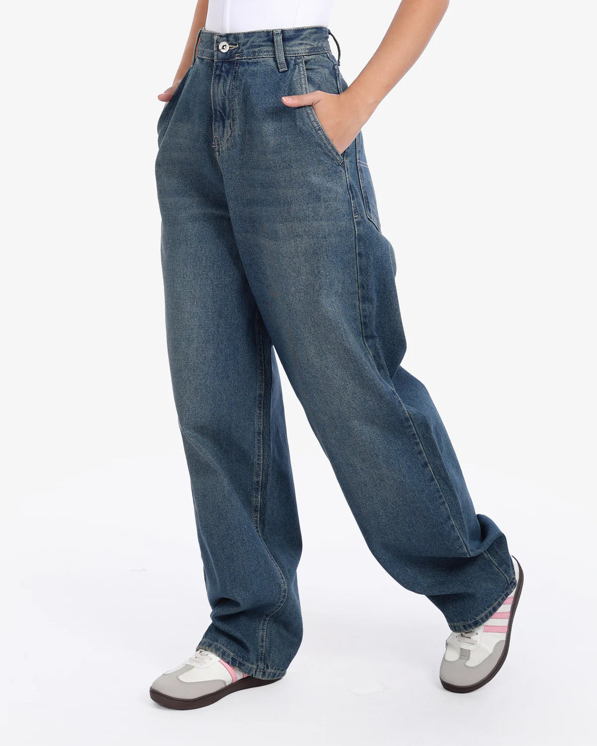 Washed Indigo Blue Skater Baggy Jean