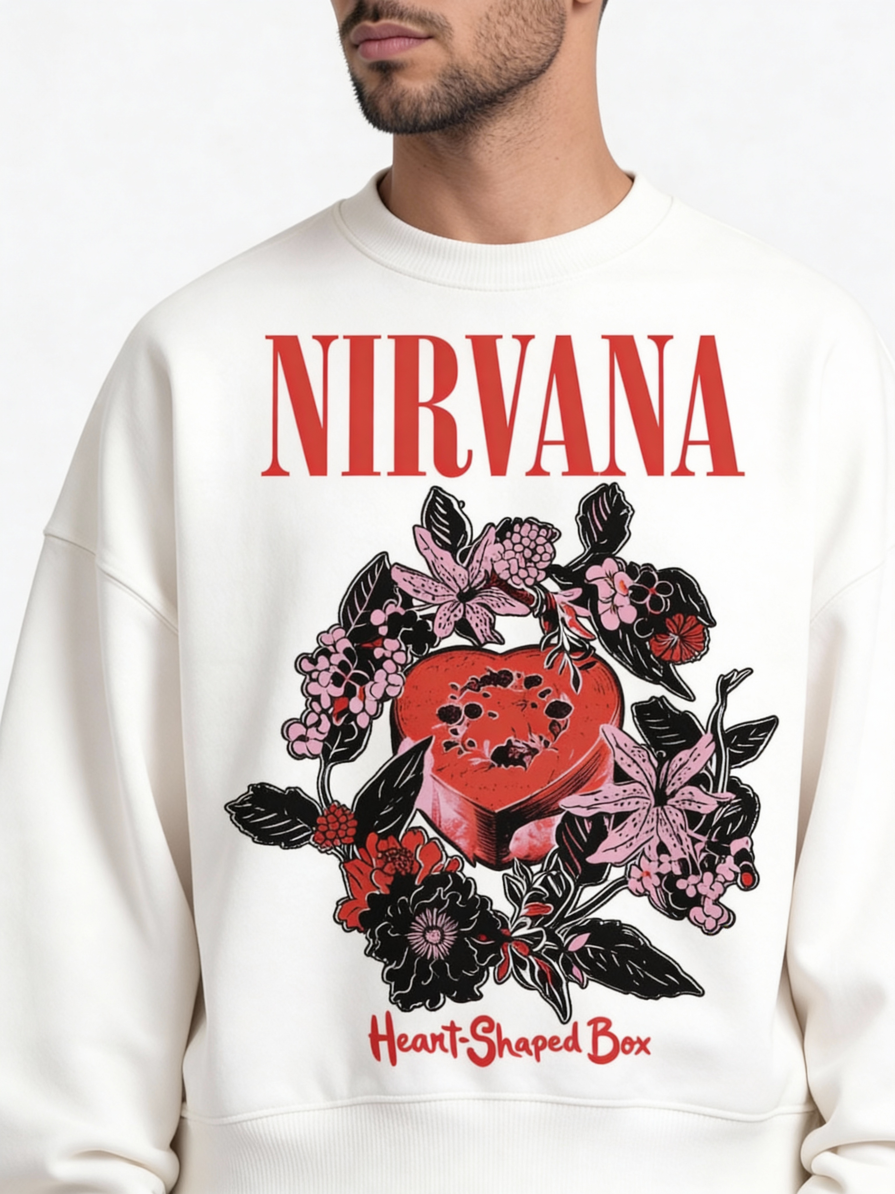 Heart Shaped Box Nirvana White Boxy Sweatshirt