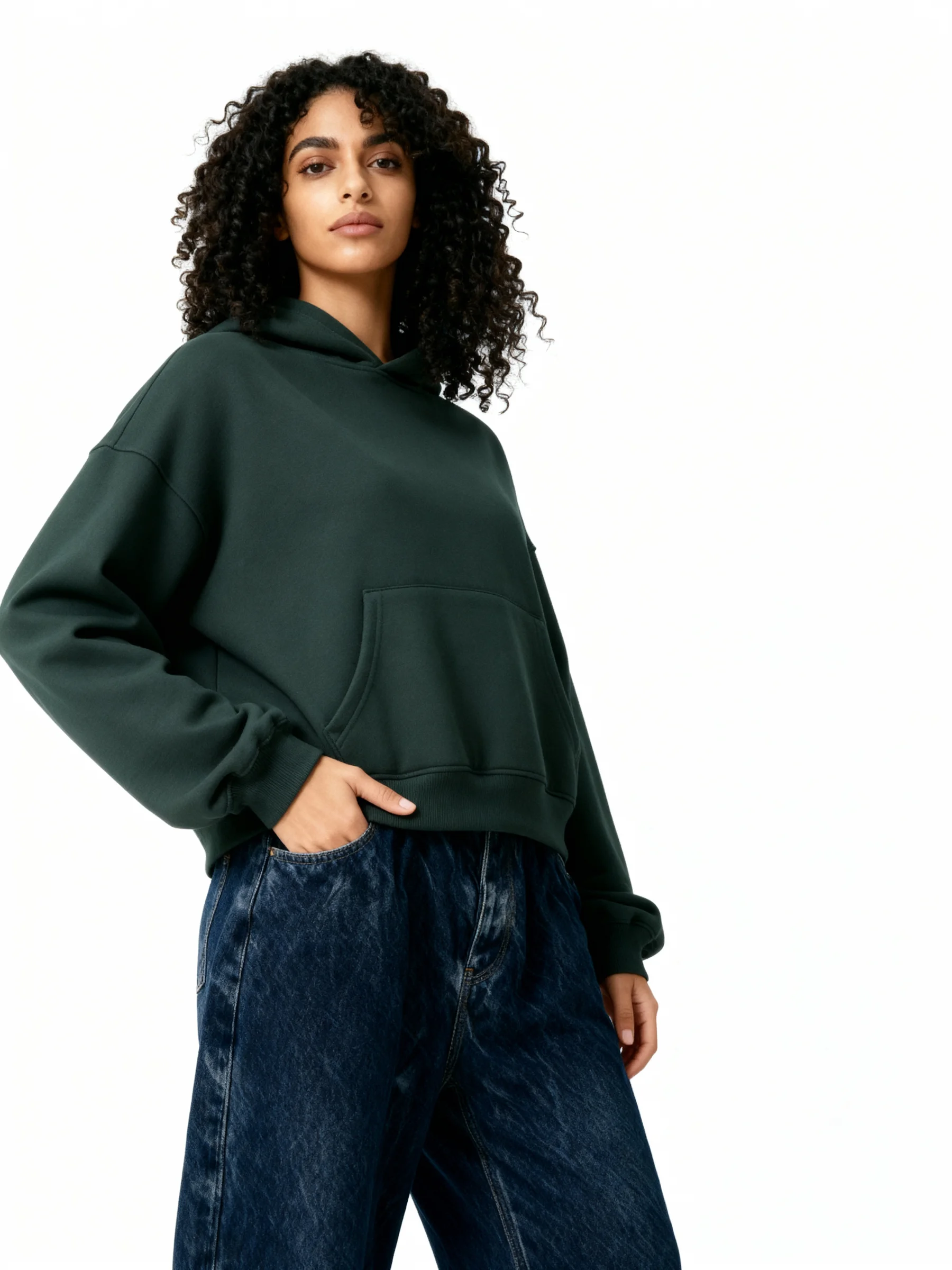 Plain Dark Green Boxy Hoodie