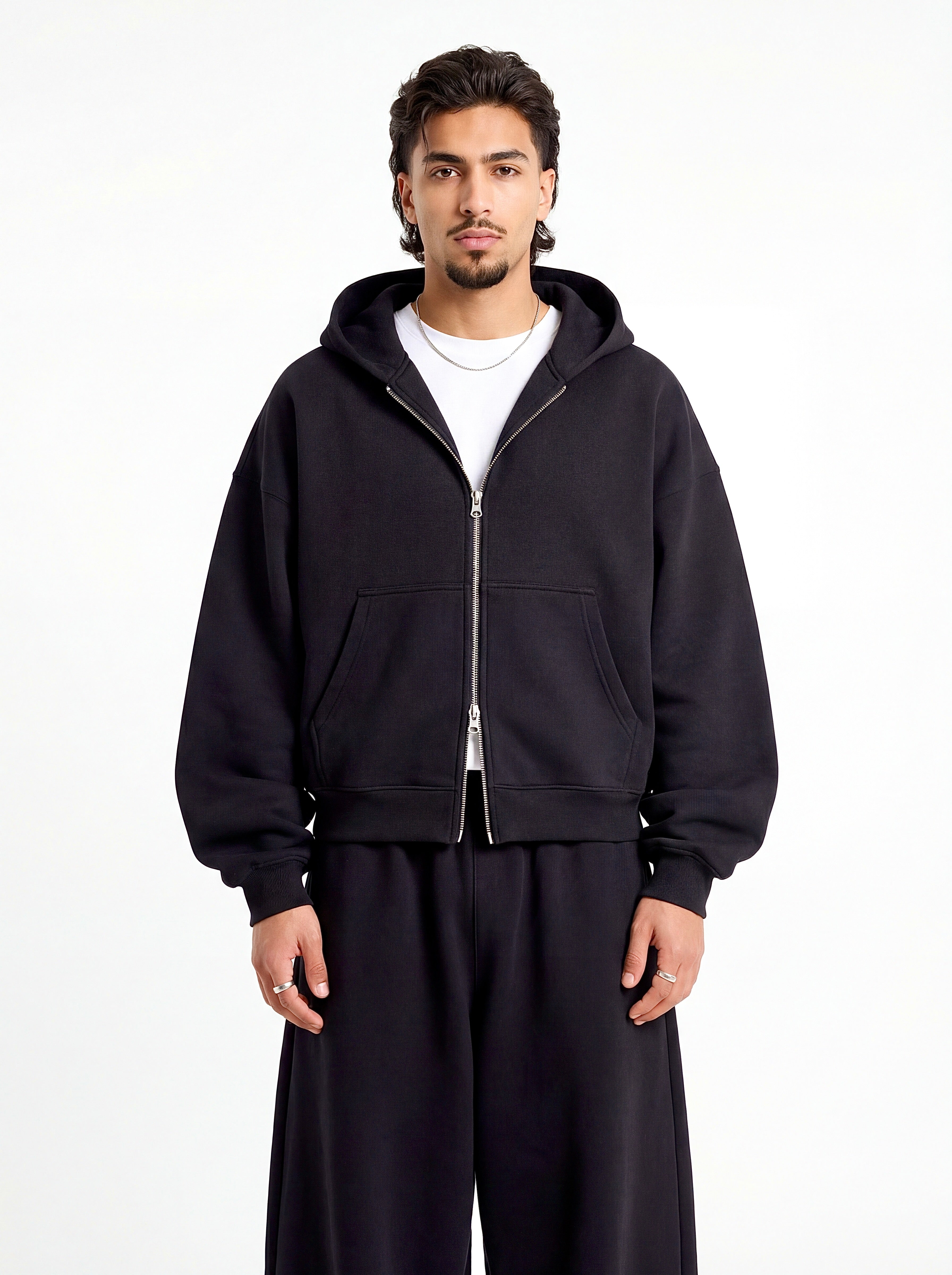 Black Boxy Zip Up Jacket