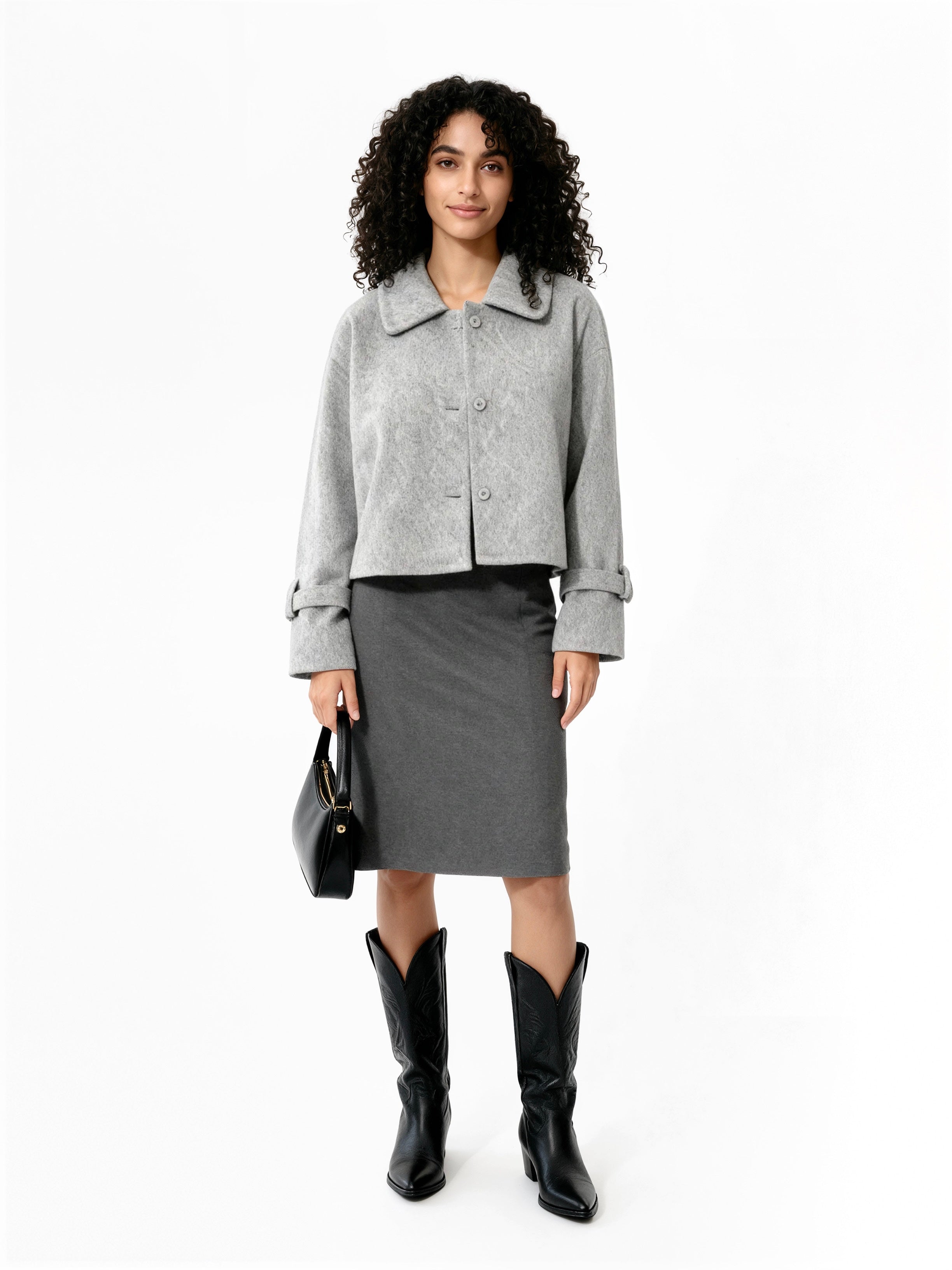 Cropped Wool Jacket – Light Gray