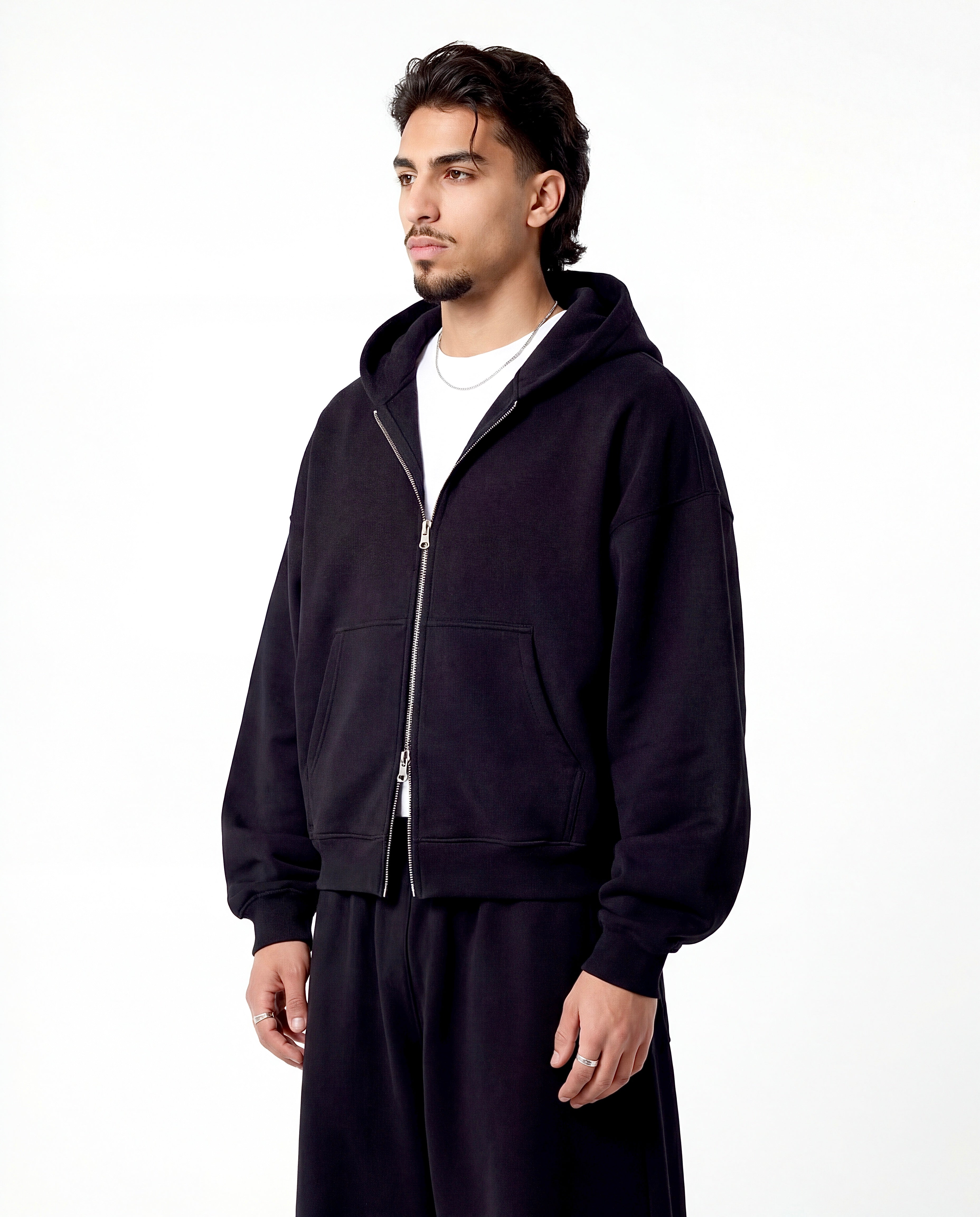 Black Boxy Zip Up Jacket