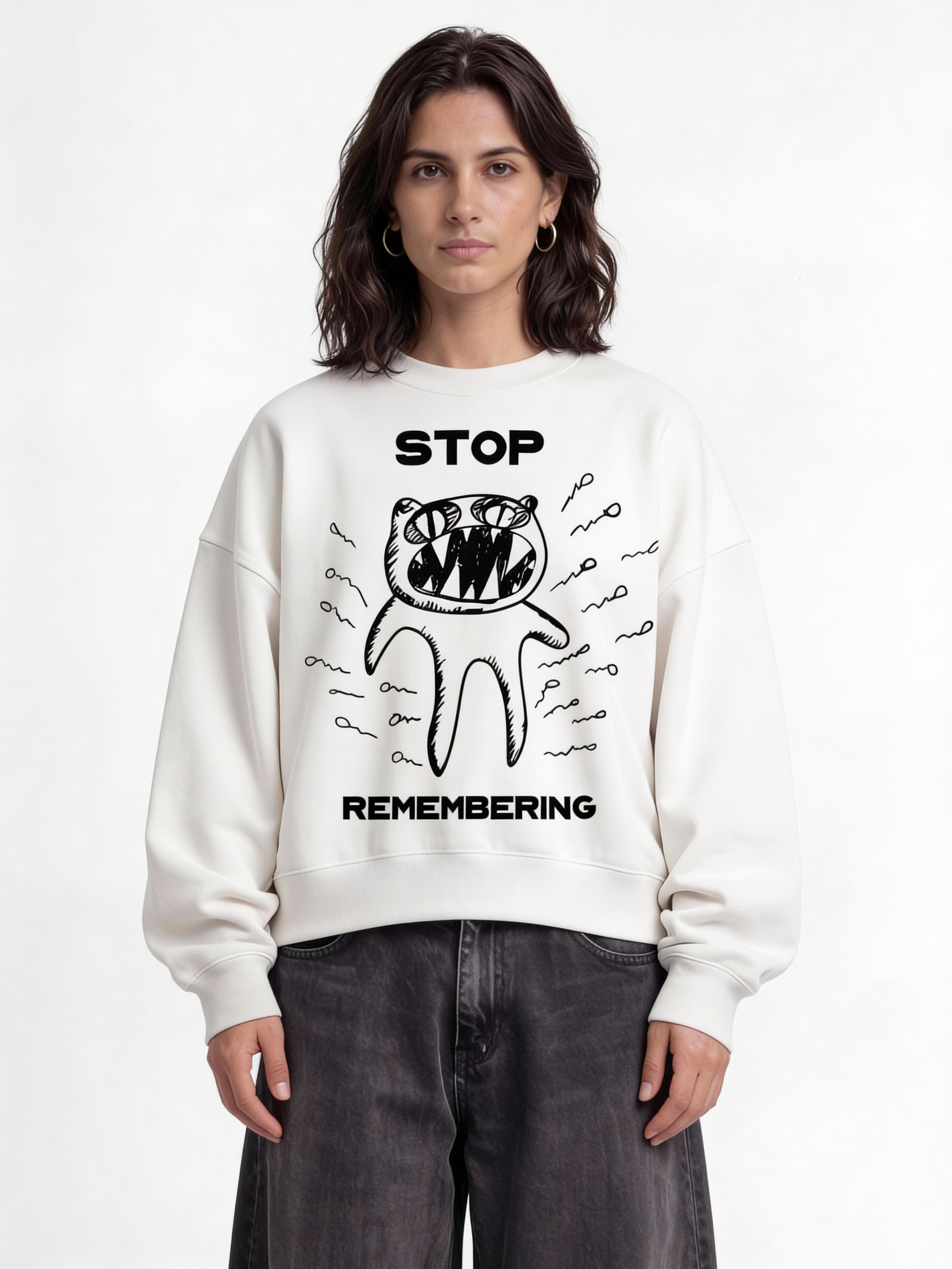 Stop Remembering White Boxy Sweatshirt