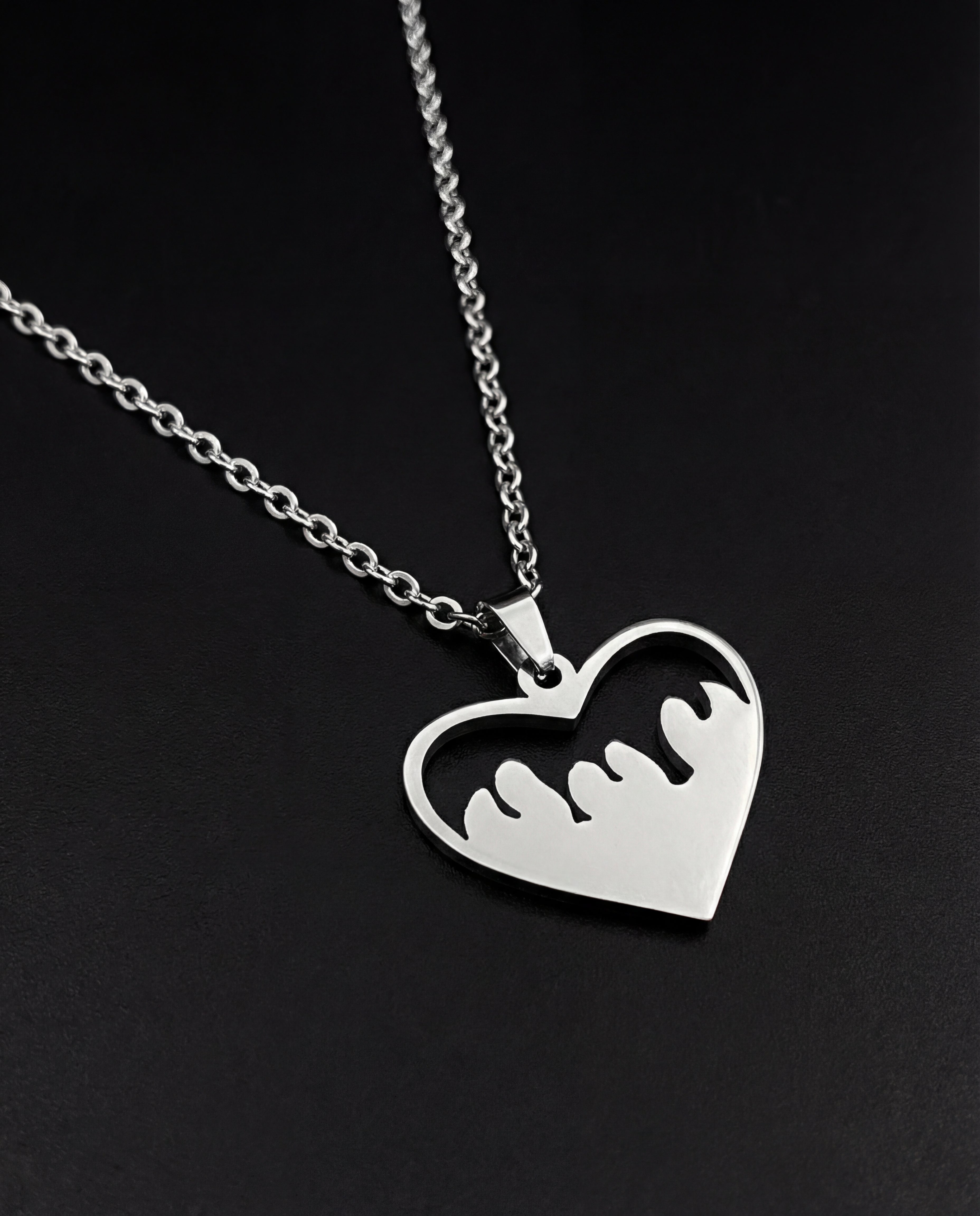 Flame Heart Necklace – Silver Stainless Steel