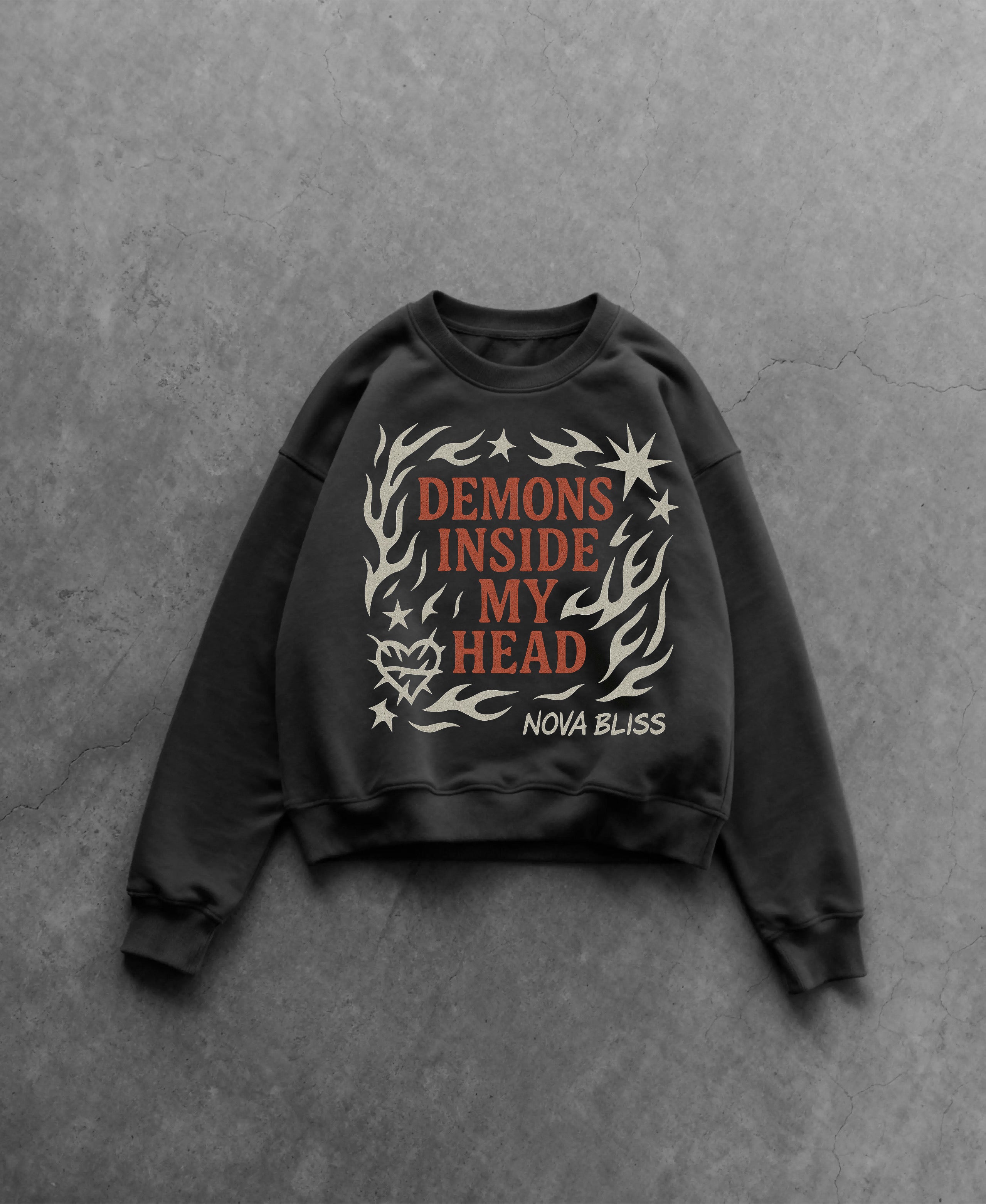 Demons in My Head Black Boxy Sweatshirt
